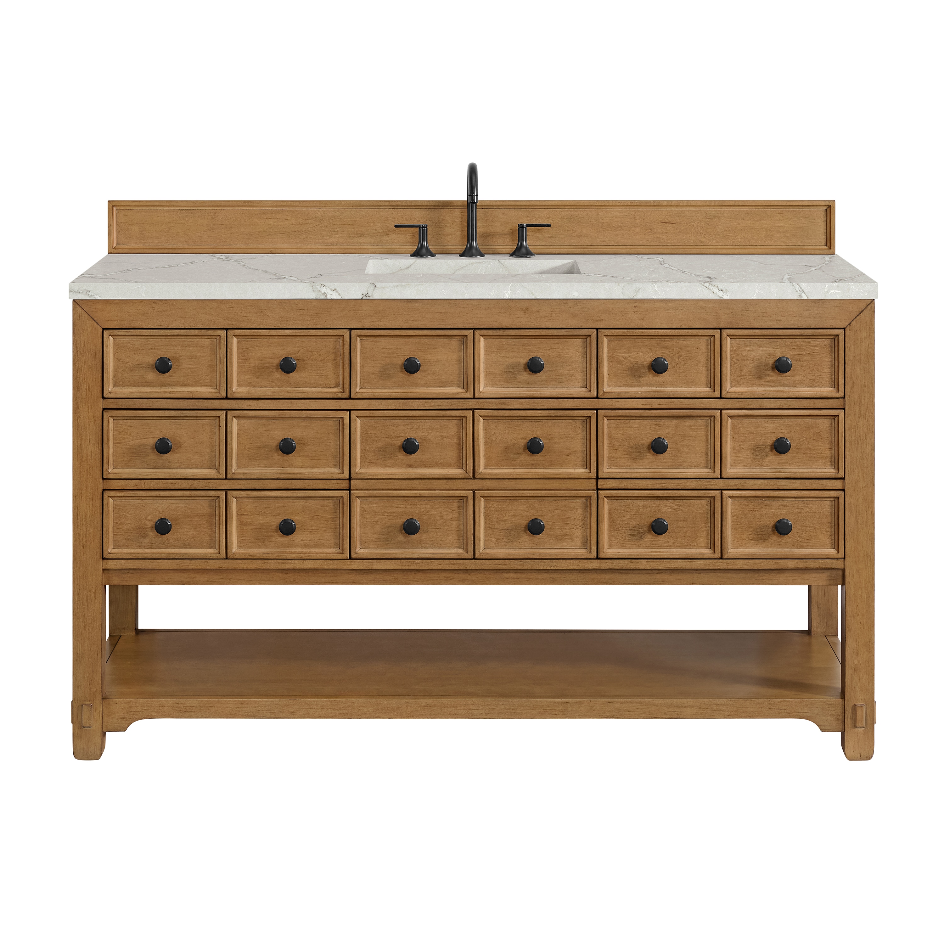 James Martin Vanities 505-V60S-AMB-3VSL Malibu 60-in Amber Birch Undermount Single Sink Bathroom Vanity with Victorian Silver Quartz Top
