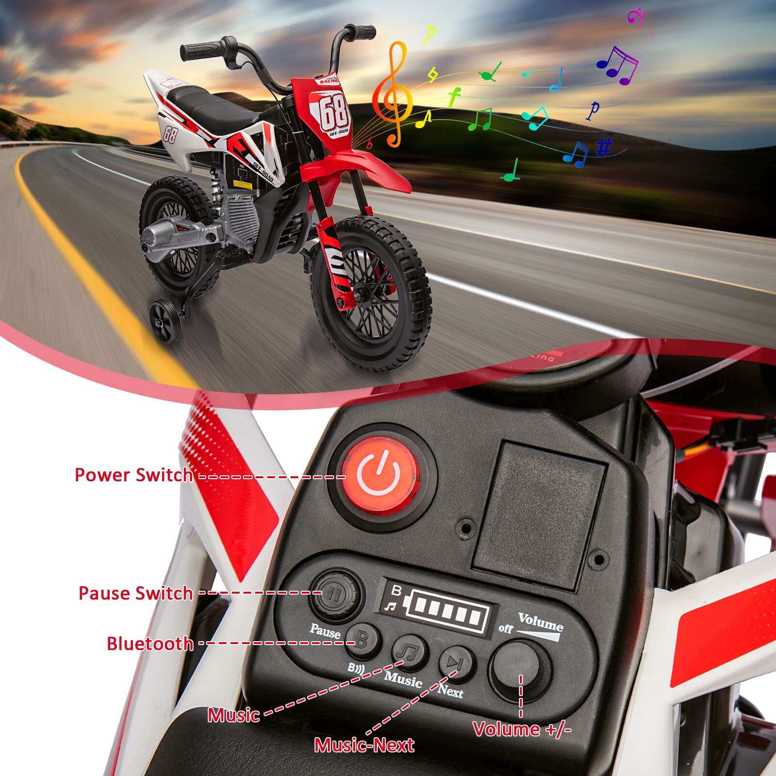 Der Rose 12V Electric Dirt Bike For Kids Ages 3 Plus With Rear Wheel ...