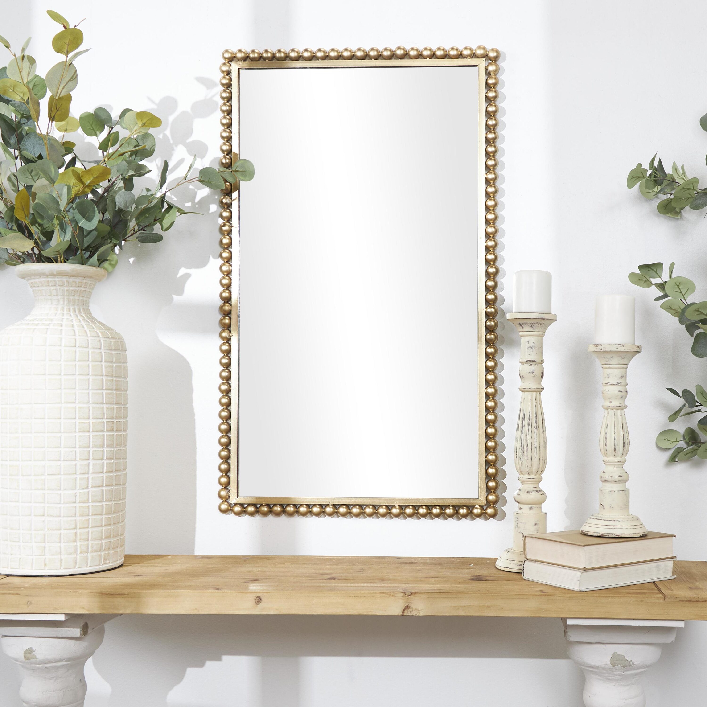 CosmoLiving by Cosmopolitan 820422 24-Inches W x 40.0-Inches H Rectangle Gold Beaded Detail Framed Wall Mirror