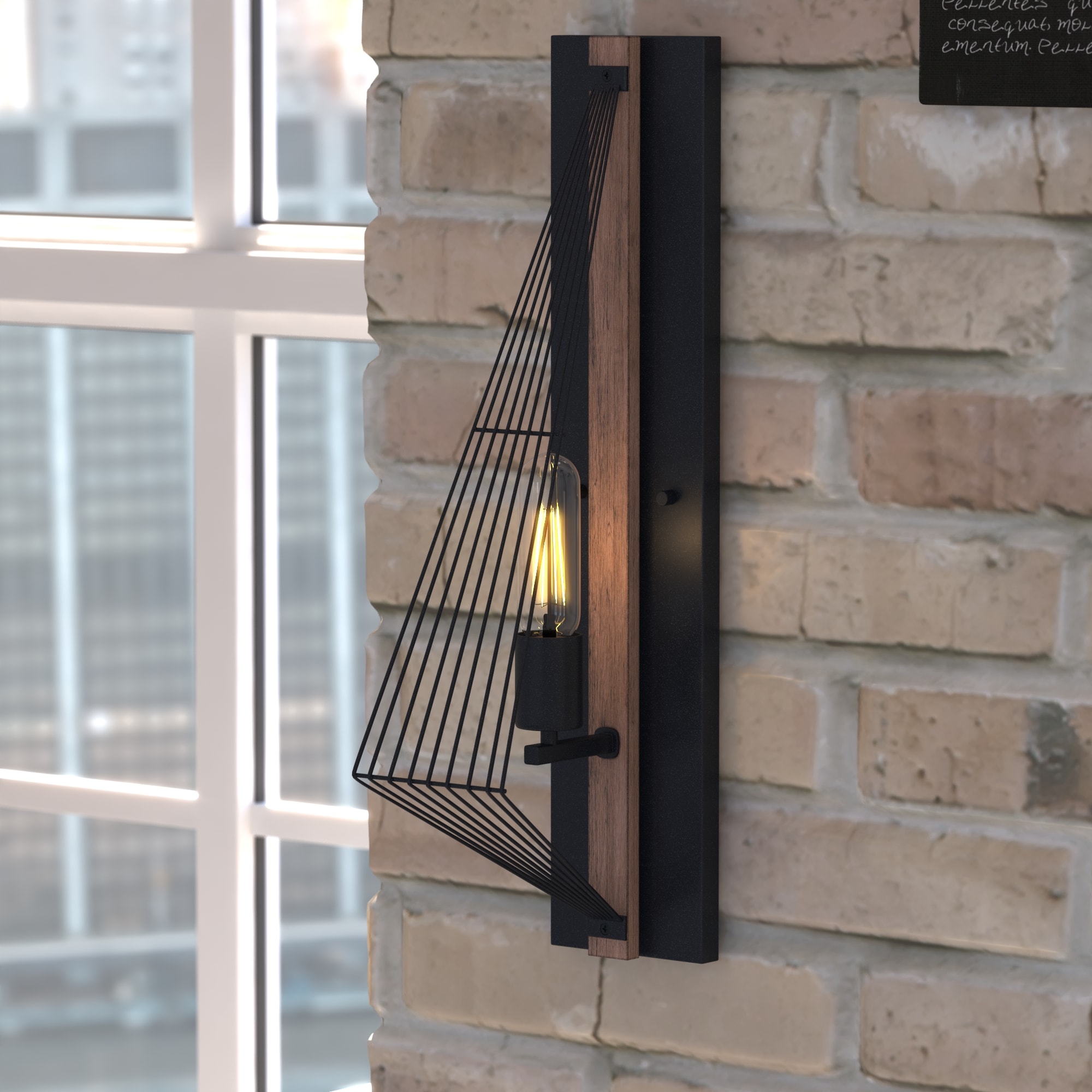 Dearborn Black Iron and Burnished Oak Wall Sconce
