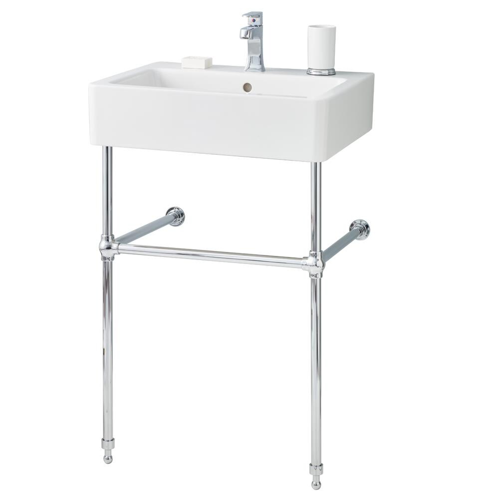 Cheviot 123023WH1575CH Nuovella White/Chrome Stainless Steel Wall-mount Console Sink with Base (19.69-in x 23.63-in x 38.75-in)