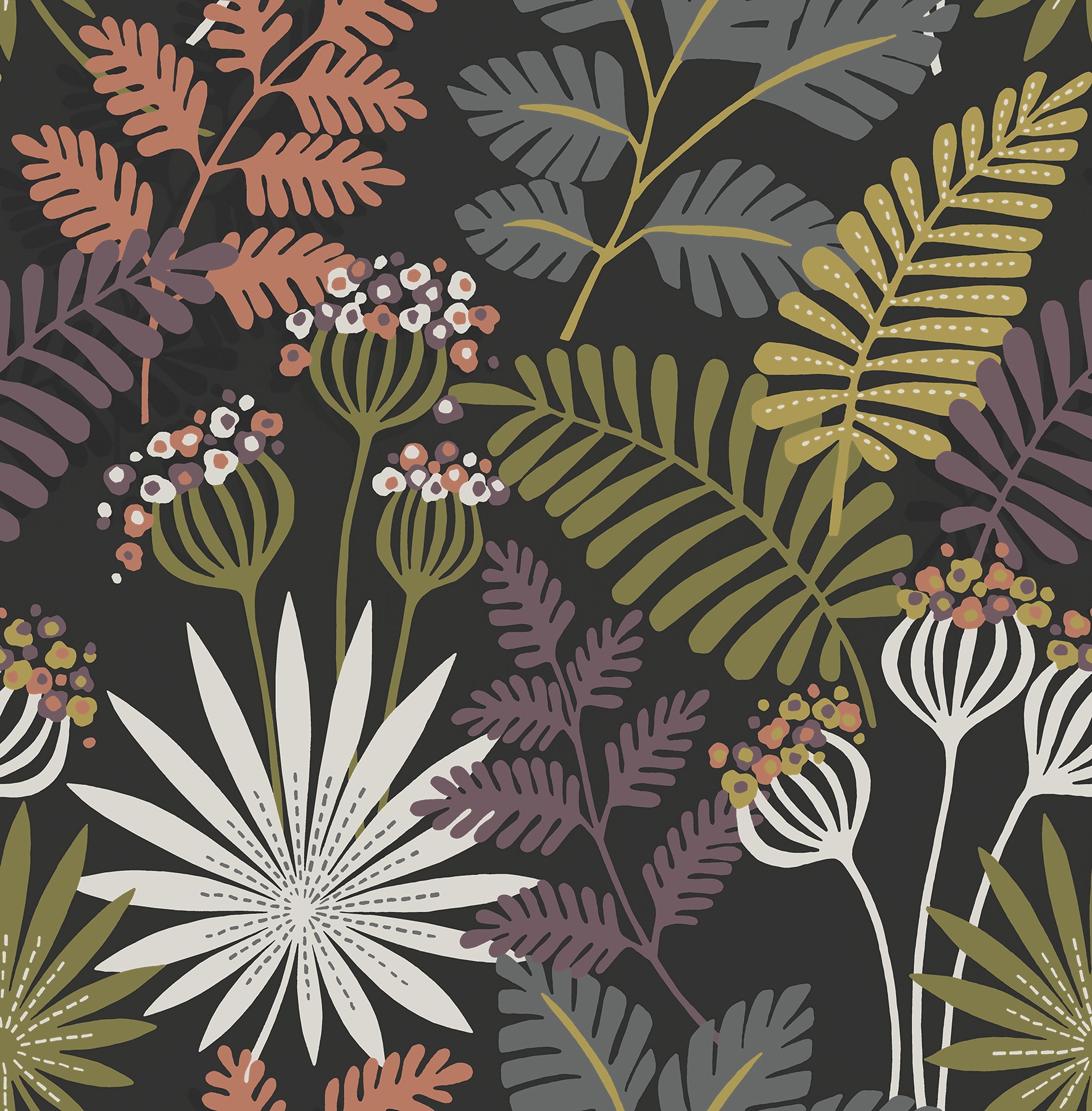 A-Street Prints 4014-26447 Seychelles 56.4-Sq. Feet Black Non-woven Ivy/Vines Unpasted Wallpaper