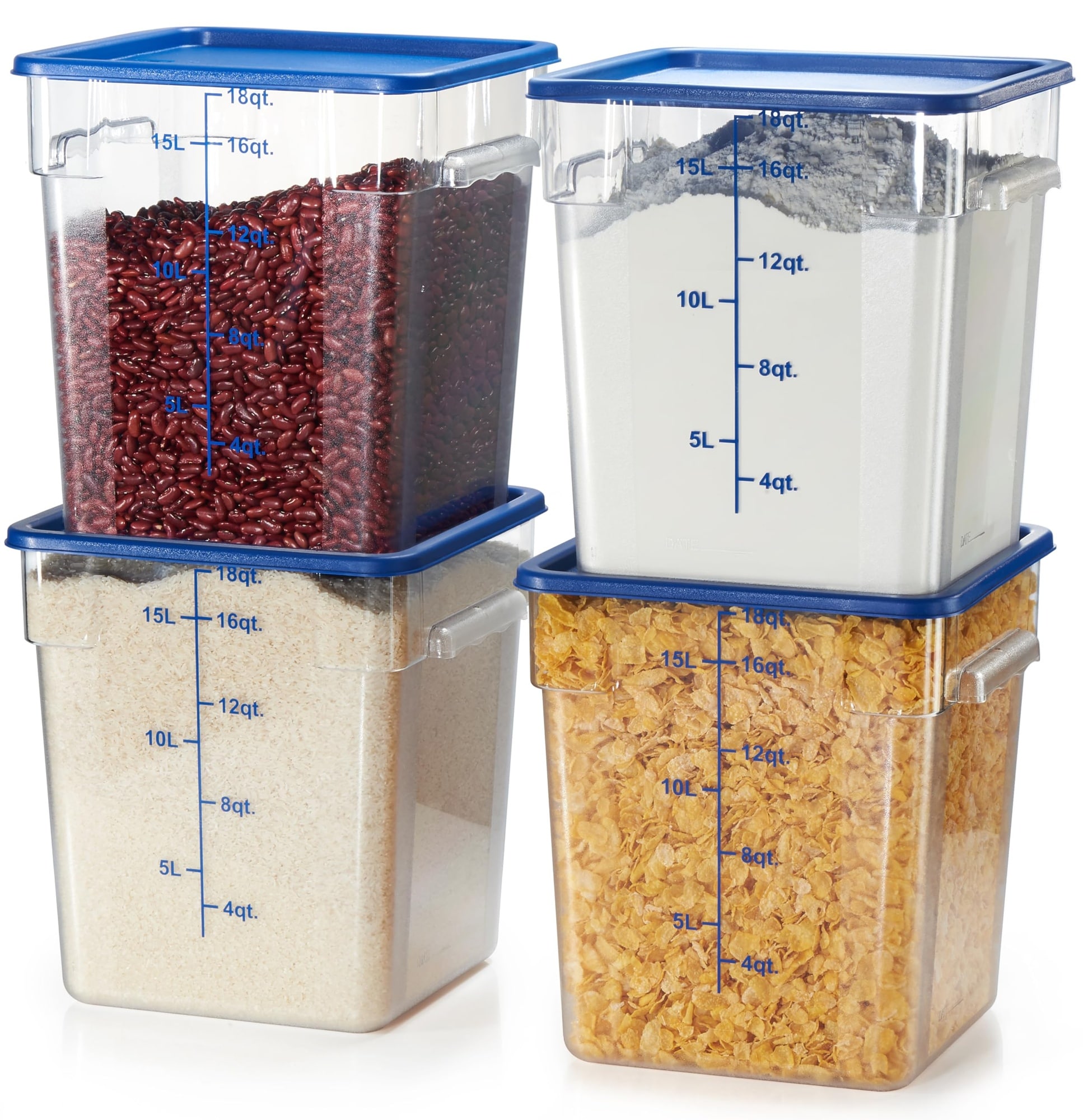 DHMHD  4 Pack Food Storage Containers with Blue Lids 18.0 Qt Square Clear Polycarbonate Commercial Grade durable home and garden accessory