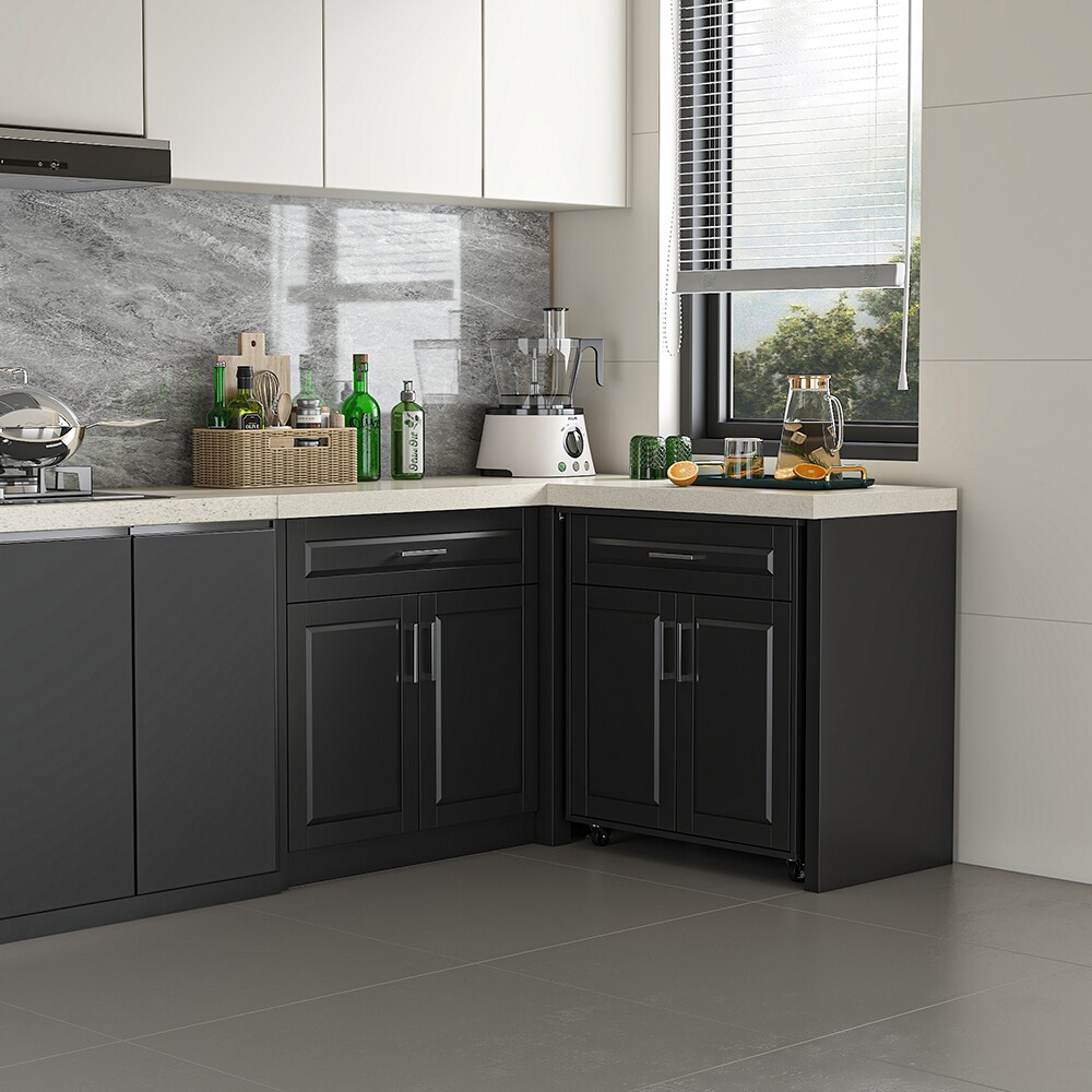 Homsee Stone Look L Shaped Corner Kitchen Cabinet with Hidden Pull Out ...