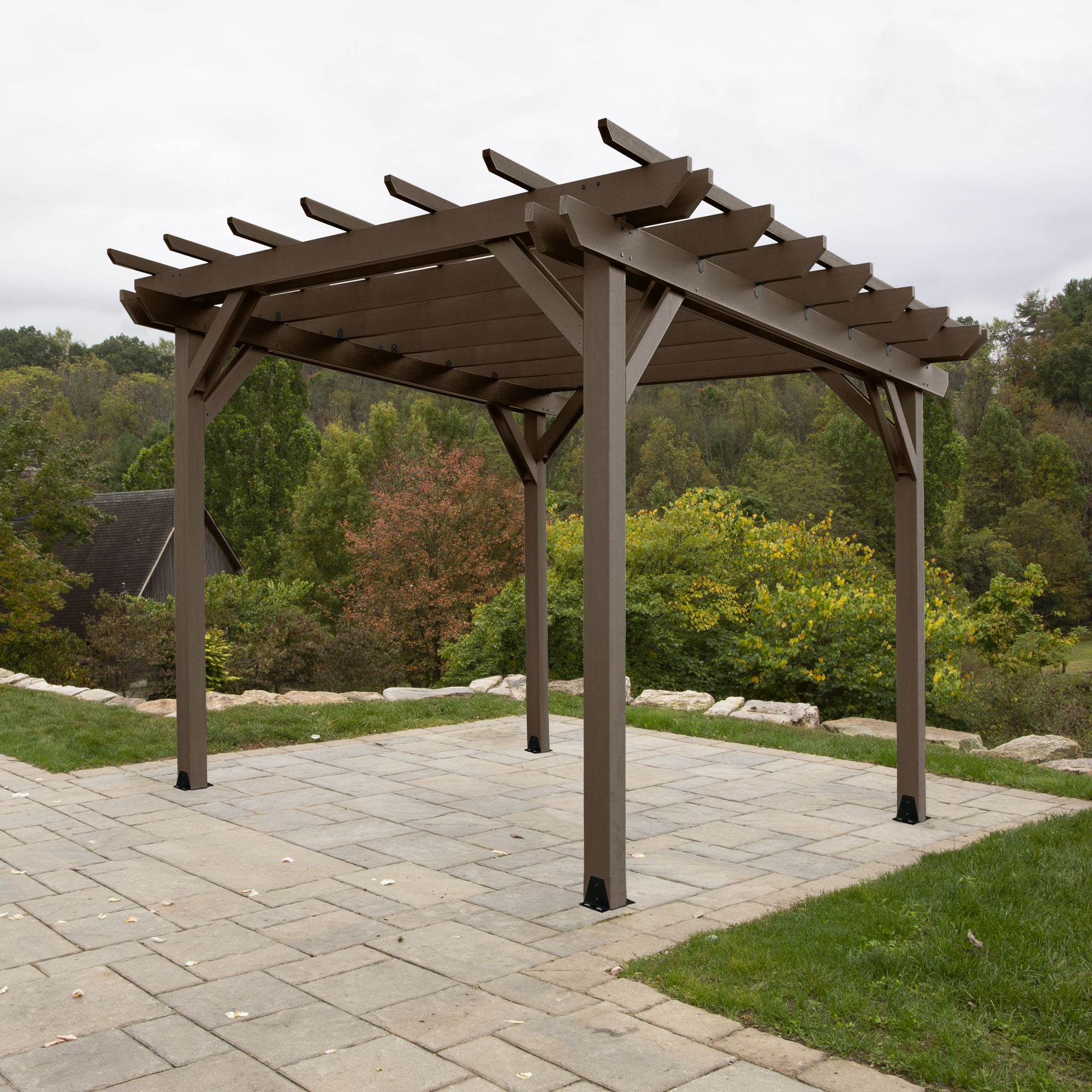 highwood AD-PGLA1212-ACE Home and Garden 12-ft W x 12-ft L x 8-ft H Weathered Acorn Plastic Freestanding Pergola