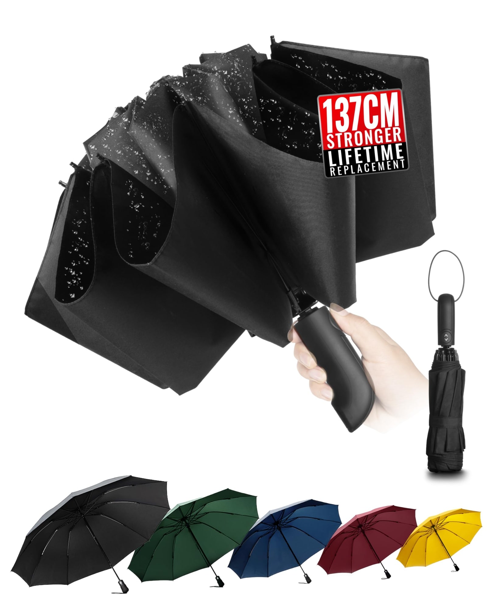 Vrbgify -  Travel Inverted Umbrella Compact Windproof Automatic Reverse Folding Portable Large 10...