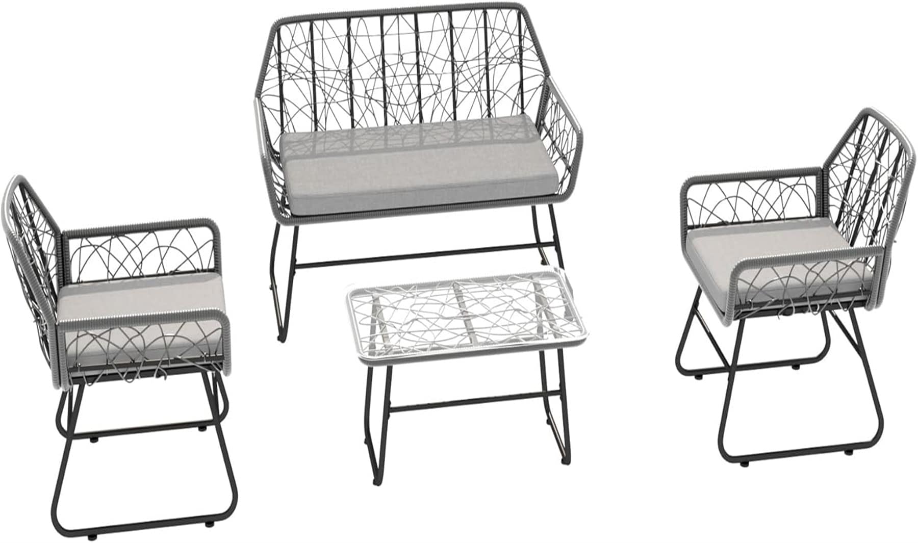 CESICIA SZ-LS-F87 Patio Chairs Set of 3 Wicker Gray Wicker Frame Stationary Dining Chair with Gray Solid Seat