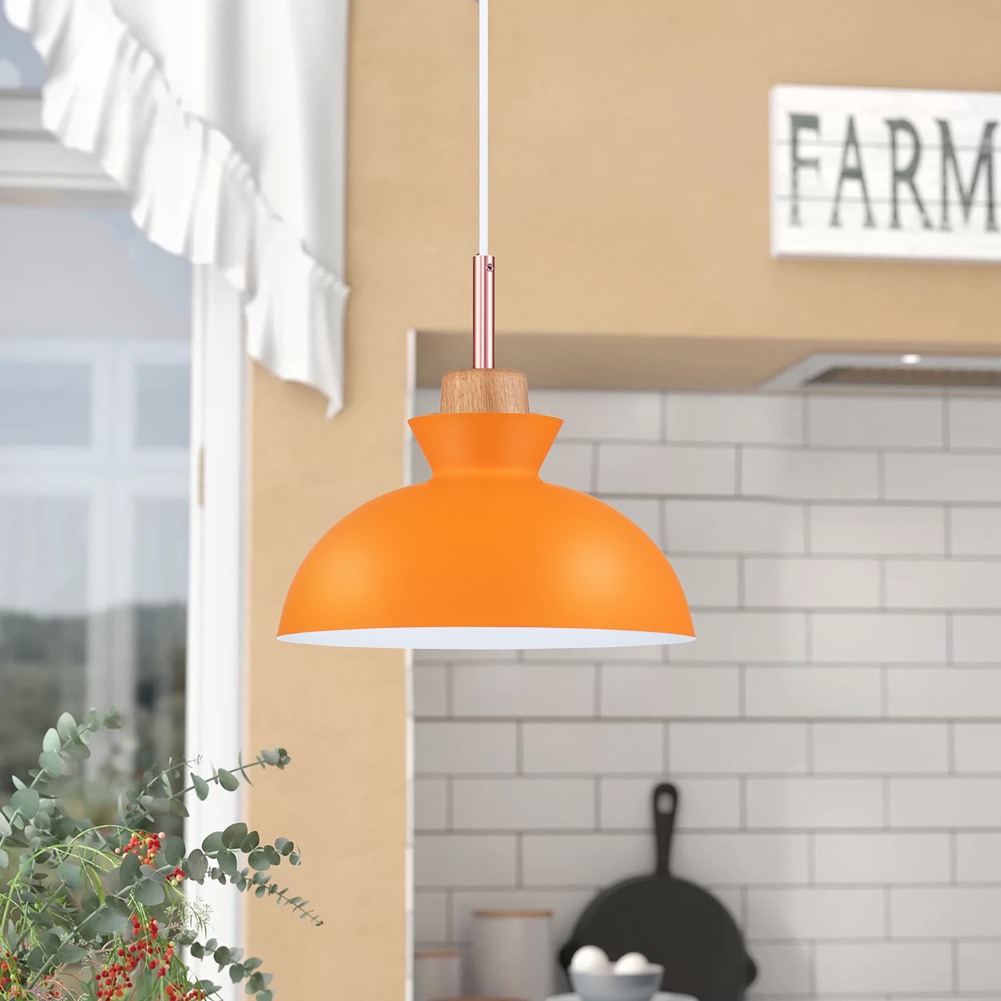 Ozma Orange Aluminum Dome Pendant Light with Adjustable Cord