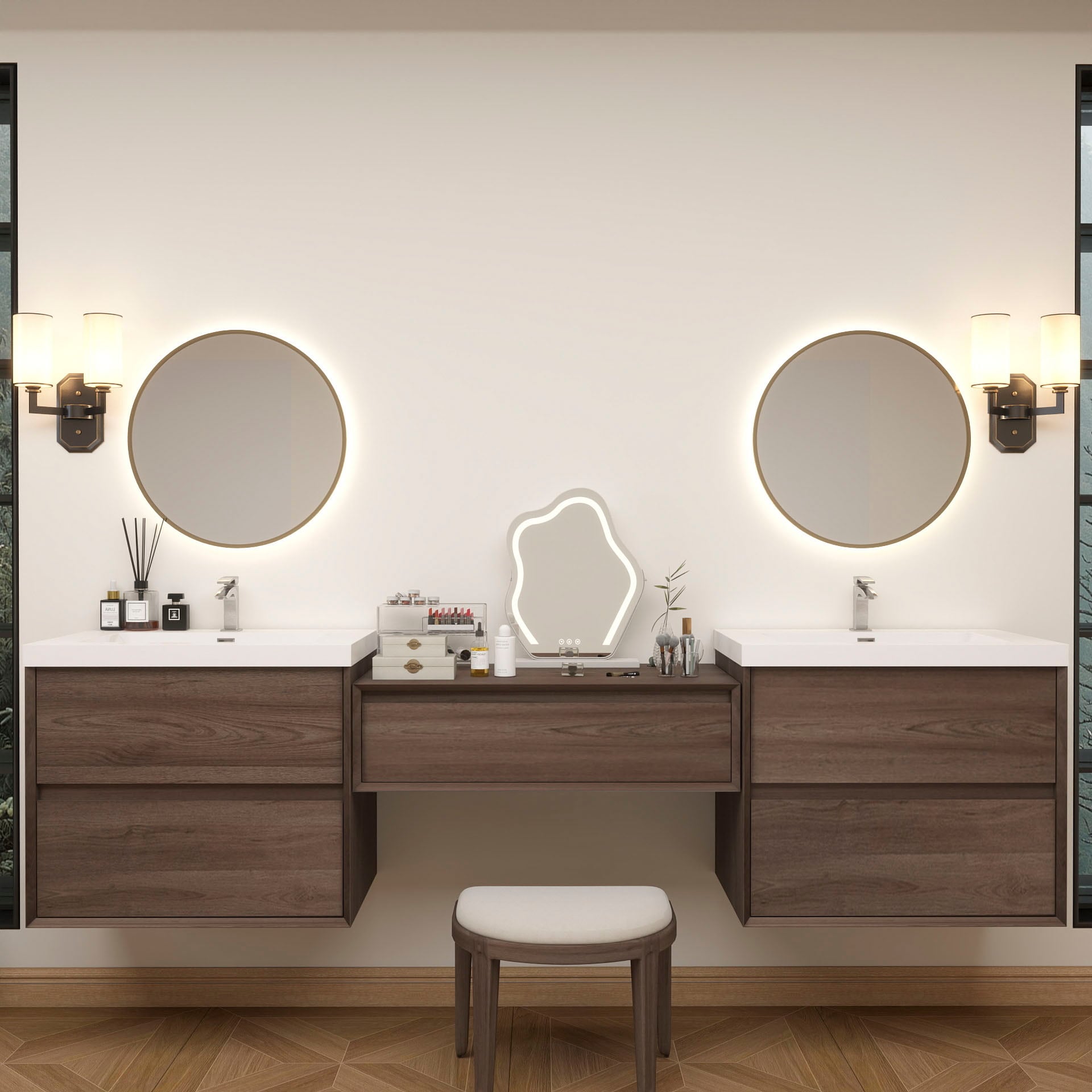 BV Better Vanity SLIM17-30+36+30-RO Kingdee 96-in Red Oak Single Sink Floating Bathroom Vanity with White Acrylic Top