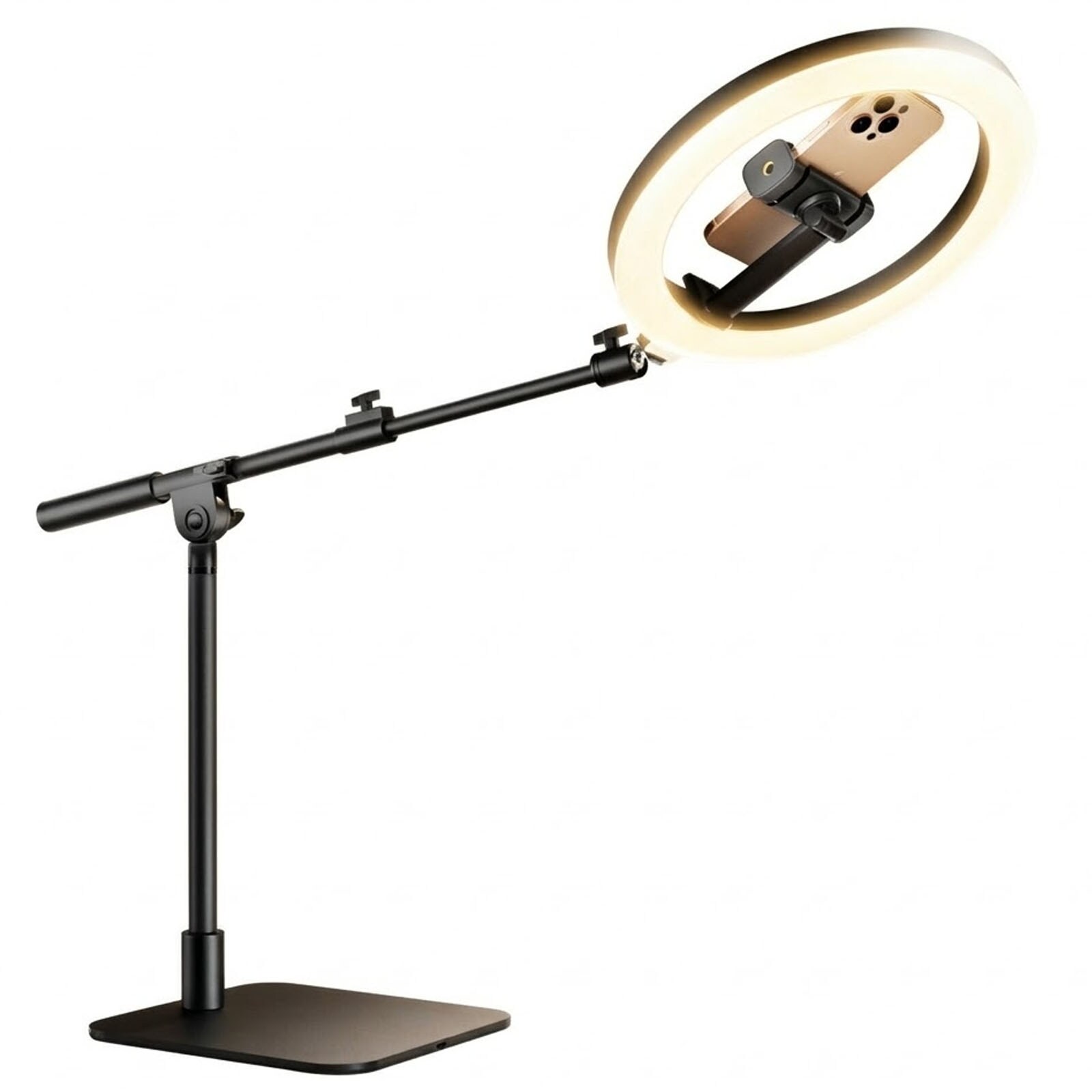 Etokfoks  Adjustable Black Ring Light with Flexible Arm 30 Lighting Modes Overhead Phone Mount for Video Recording
