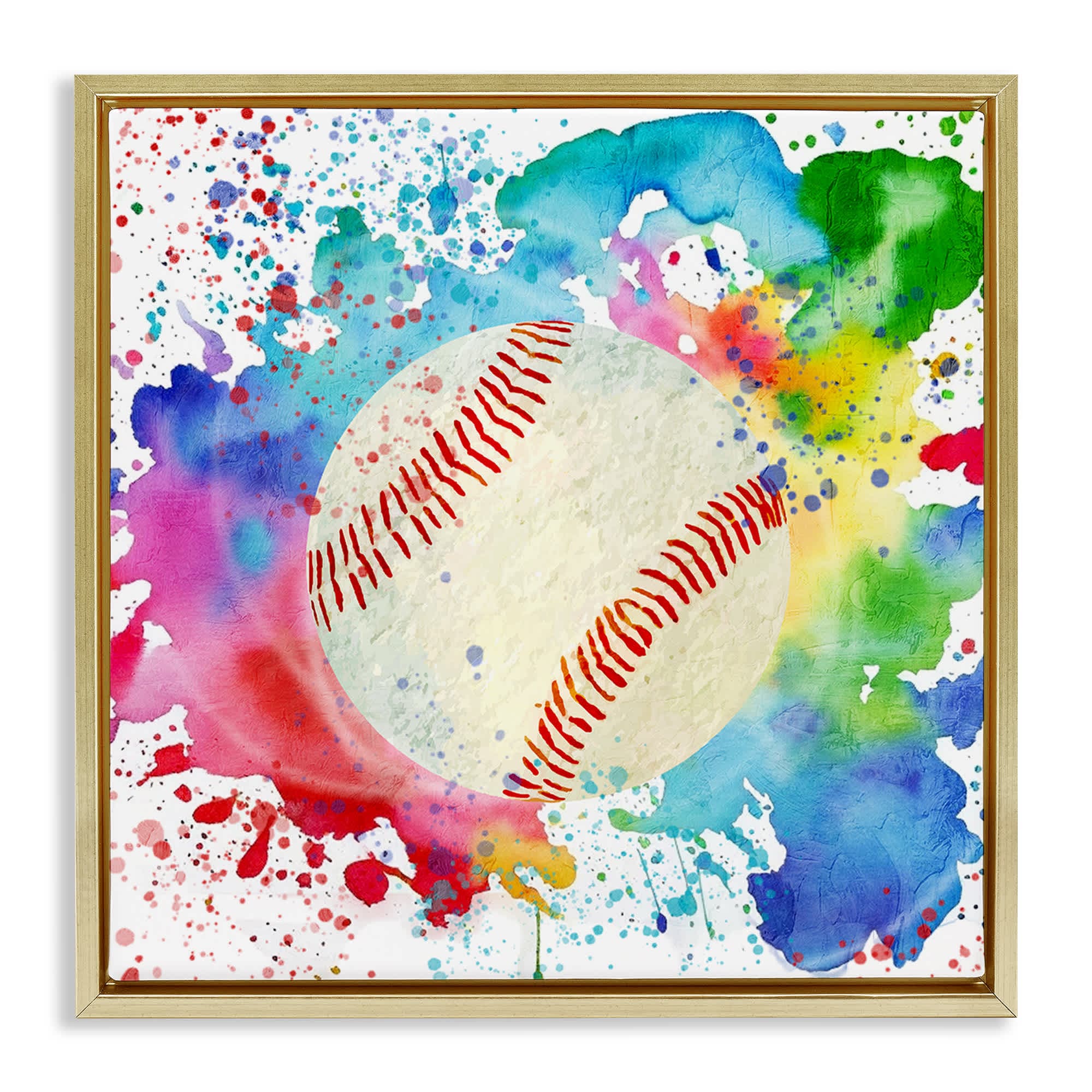 Stupell Industries BS-049-FFG-24X24 Colorful Splash Baseball Floating Frame design by Kim Allen