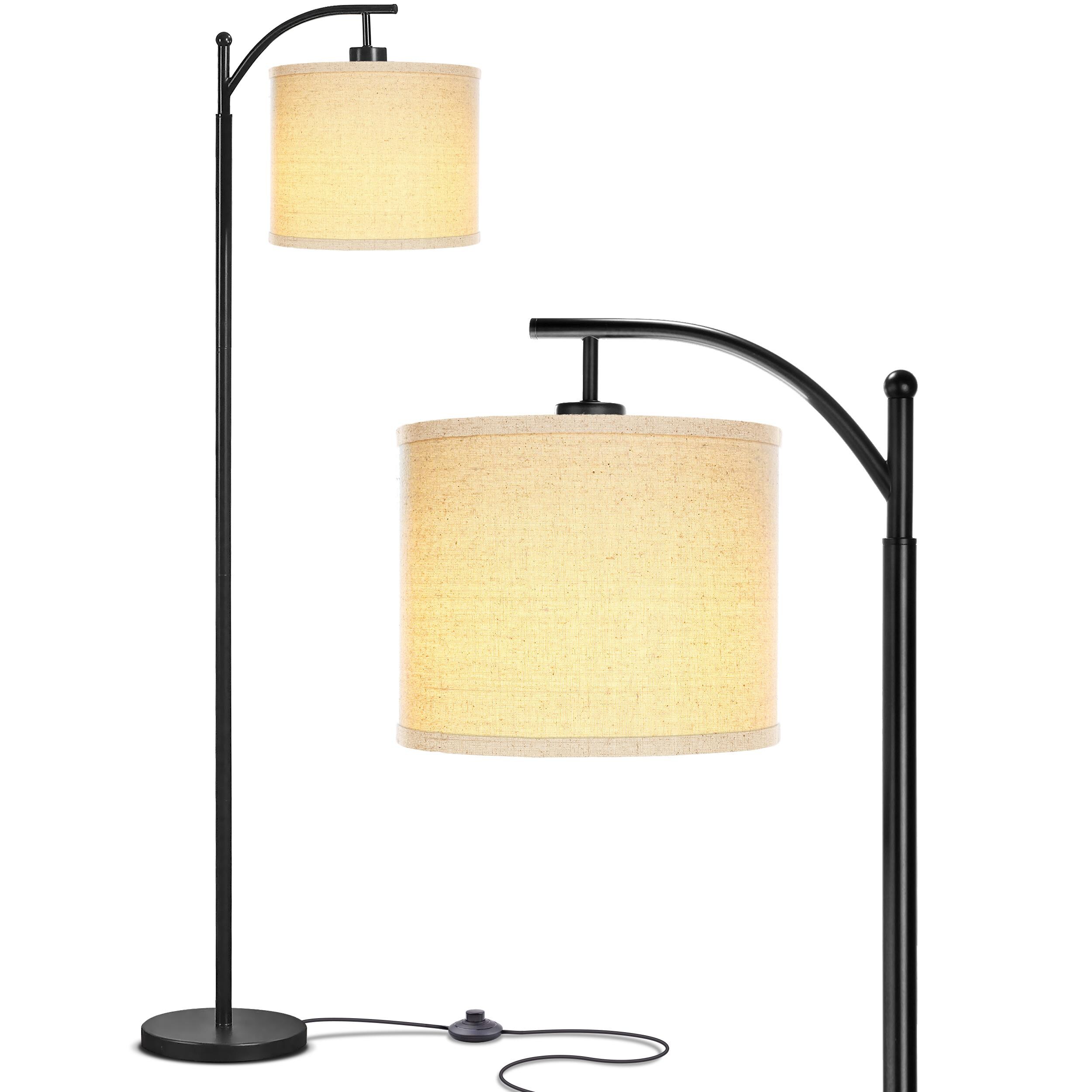 Classic Black Arc LED Floor Lamp with Tan Drum Shade