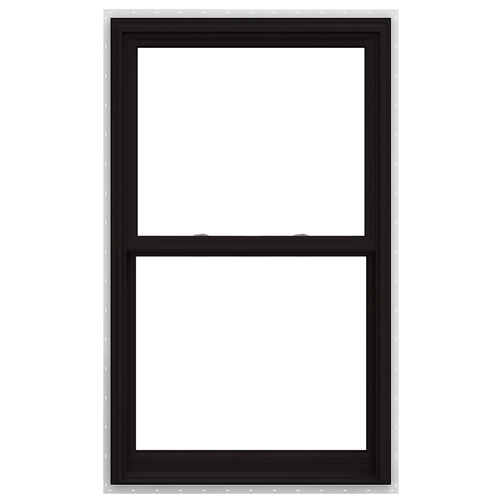 JELD-WEN LOWOLJW240200022 V-2500 31-1/2-in x 53-1/2-in Black White Vinyl New construction Double Hung Window Low-E argon Double Pane Glass (Full Screen Included)