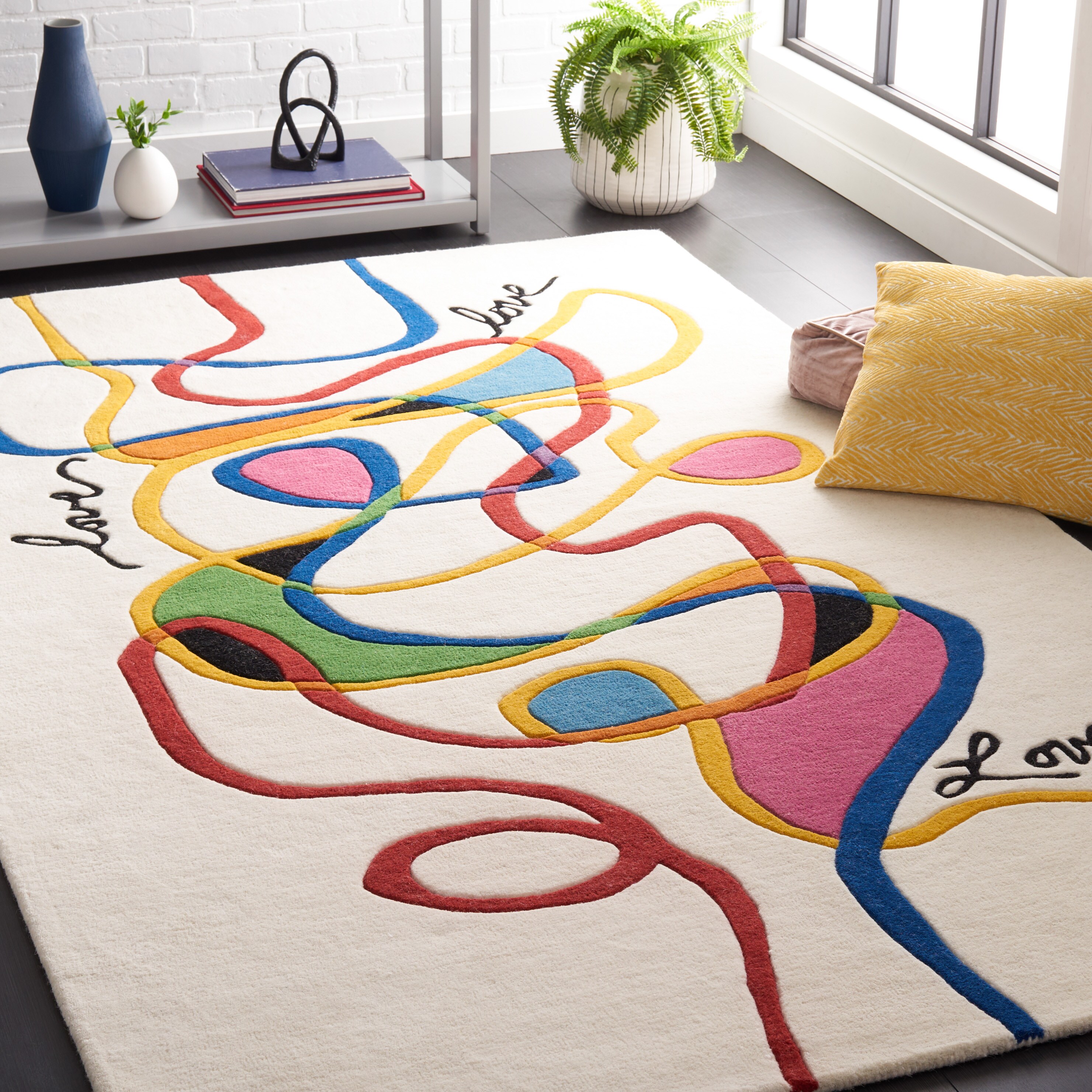 Fifth Avenue 6 x 9 (ft) Tufted Wool Ivory/Red Rectangular Indoor Abstract Mid-Century Modern Professionally Clean Only Area rug