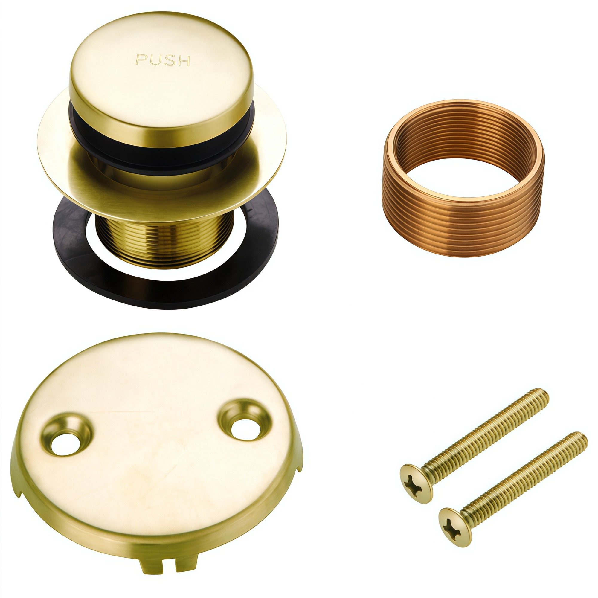 Numhew 1-3/8in or 1-1/2in Two-Hole Gold Brushed Brass Bathtub Tub Drain Conversion Kit Assembly with Overflow Faceplate