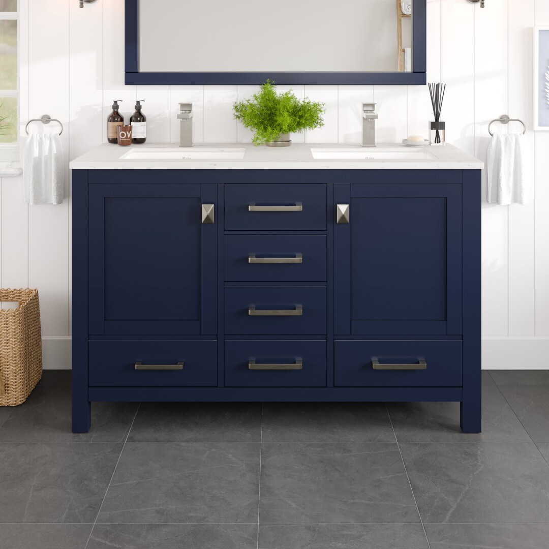 Eviva TVN414-54X18BLU-DS-Q London 54-in Blue Undermount Double Sink Bathroom Vanity with White Quartz Top