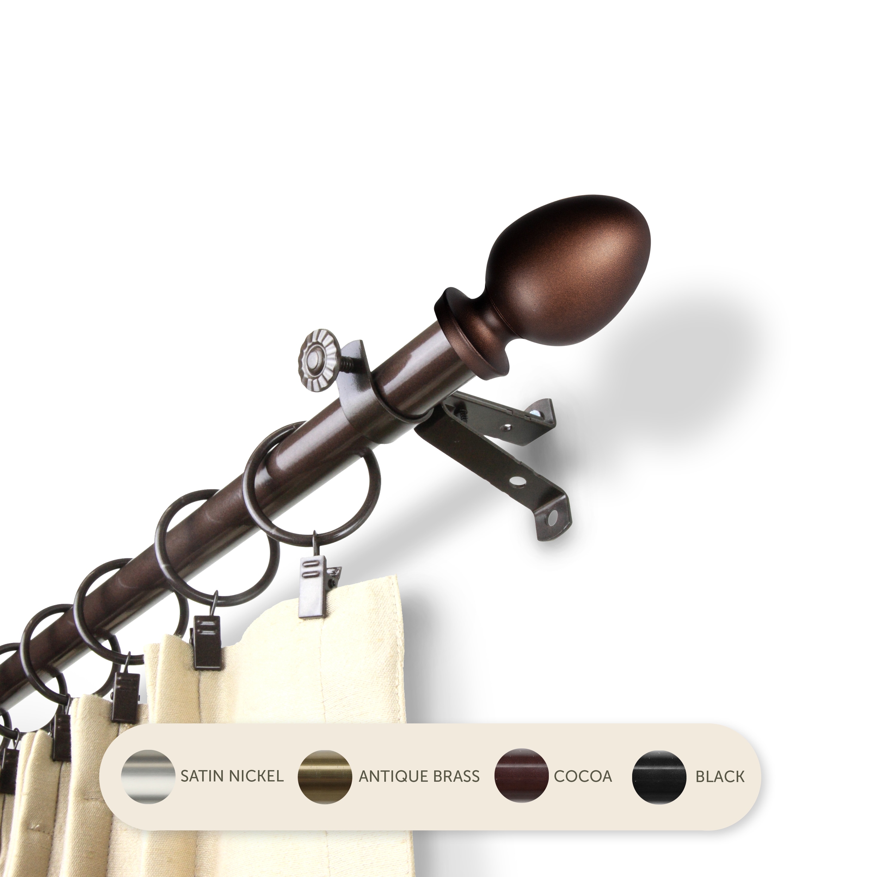 Hart & Harlow L-4875-287 Emilie 13/16-in 28-in to 48-in Cocoa Steel Single curtain rod with Finials