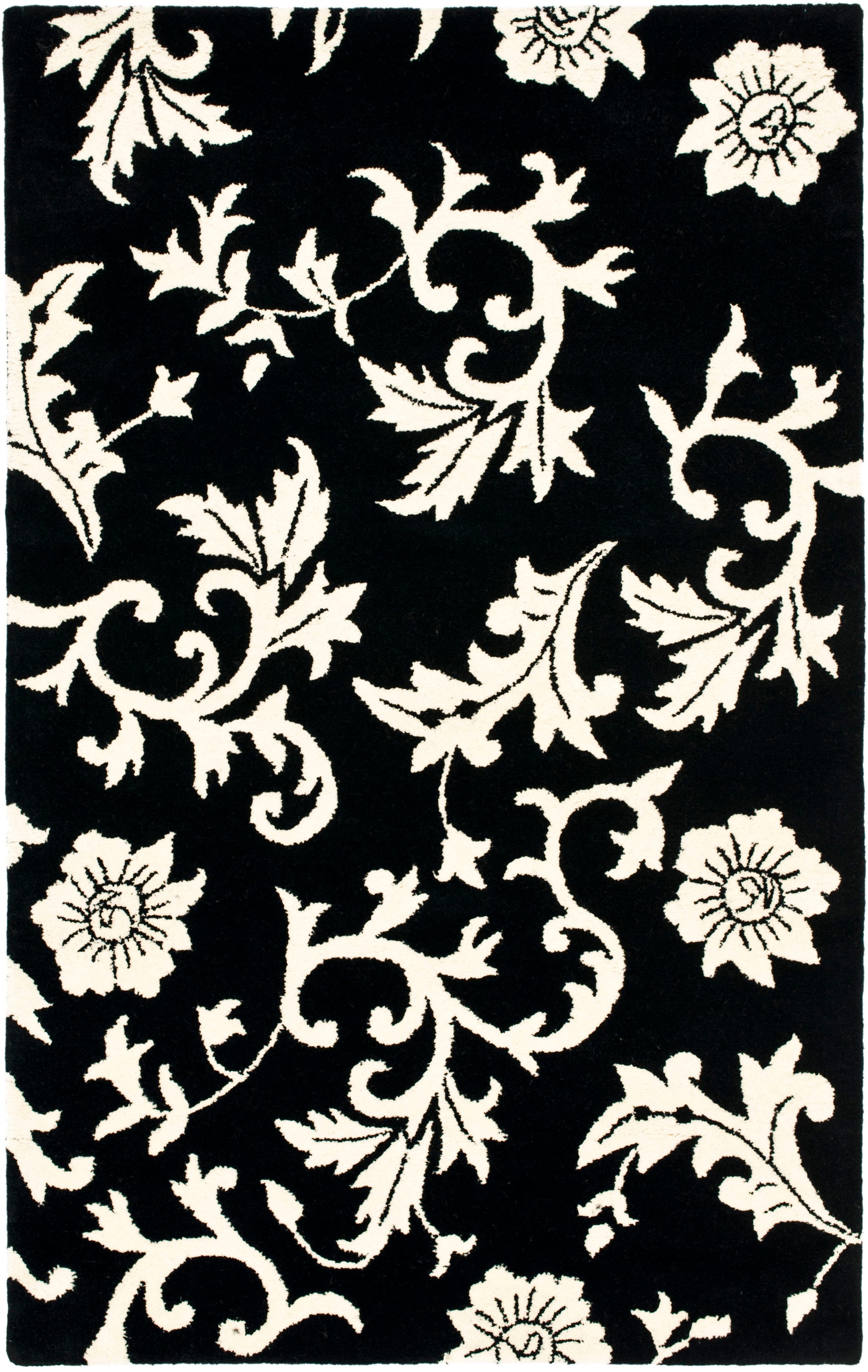 Safavieh SOH212A-4 Soho Nollag 4 x 6 (ft) Tufted Wool Black/Ivory Rectangular Indoor Floral/Botanical Farmhouse/Cottage Area rug