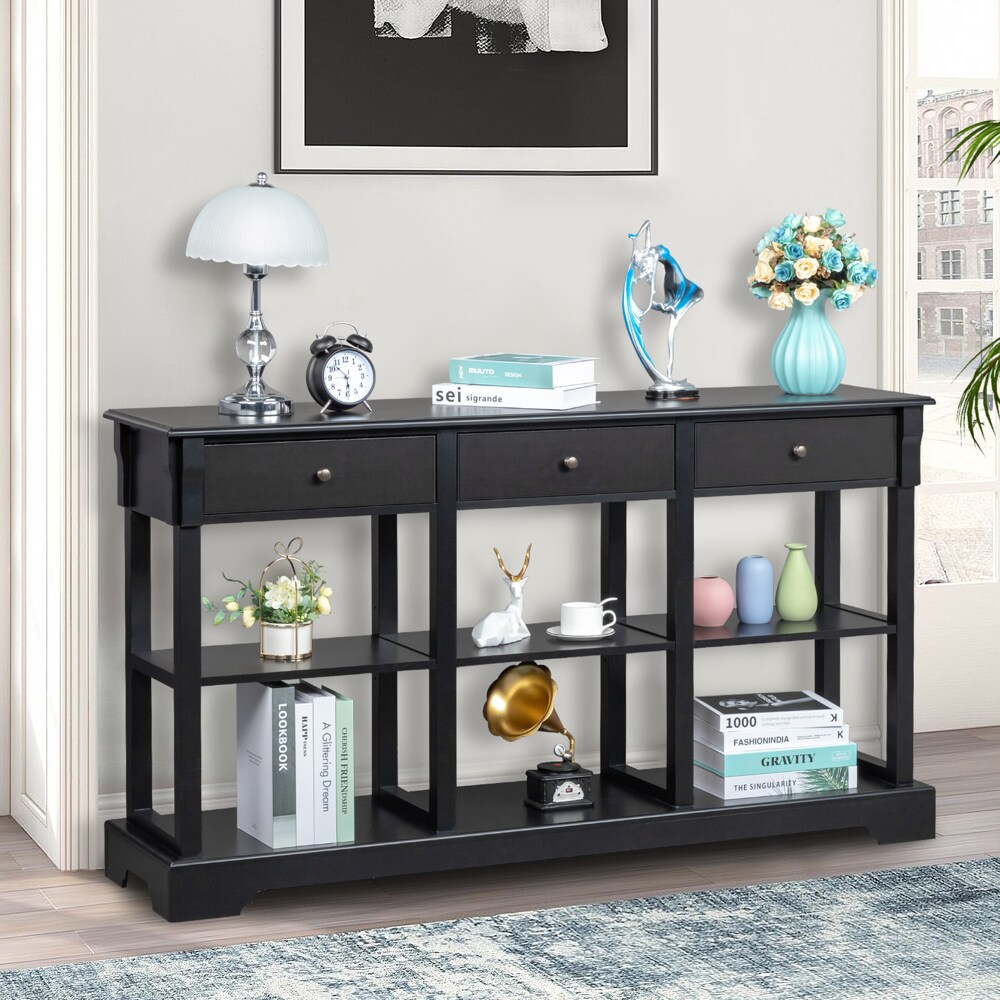 Winado Contemporary Black Console Table with 3 Drawers and Integrated ...