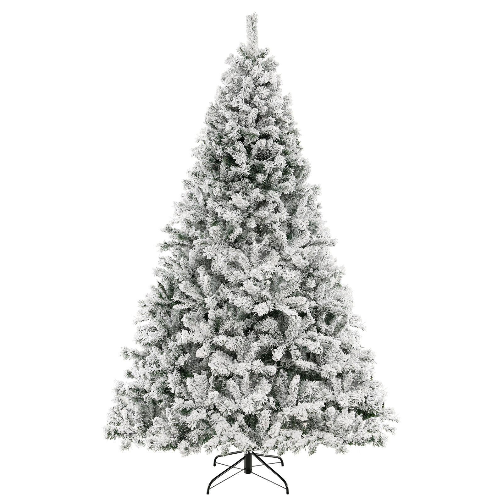 Slickblue 6/7/8 H ft Pine Pre-lit Full Hinged Snow Flocked Green Artificial Christmas Tree with Warm White LED Lights