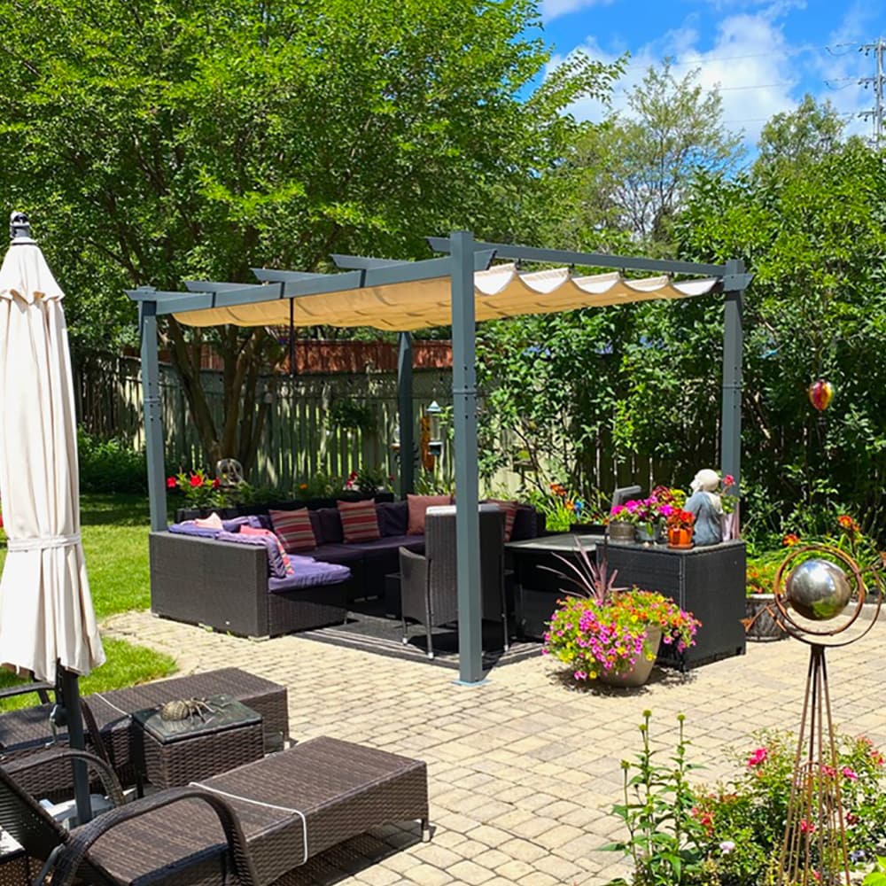 PURPLE LEAF LSMPG10-KK Home and Garden 10-ft W x 10-ft L x 8-ft H Beige Metal Freestanding Pergola with Canopy