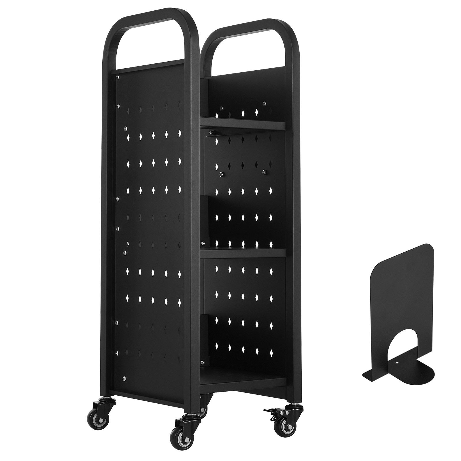 Tinyhomie Black Single Sided L-Shaped 3-Tier Rolling Book Storage Cart