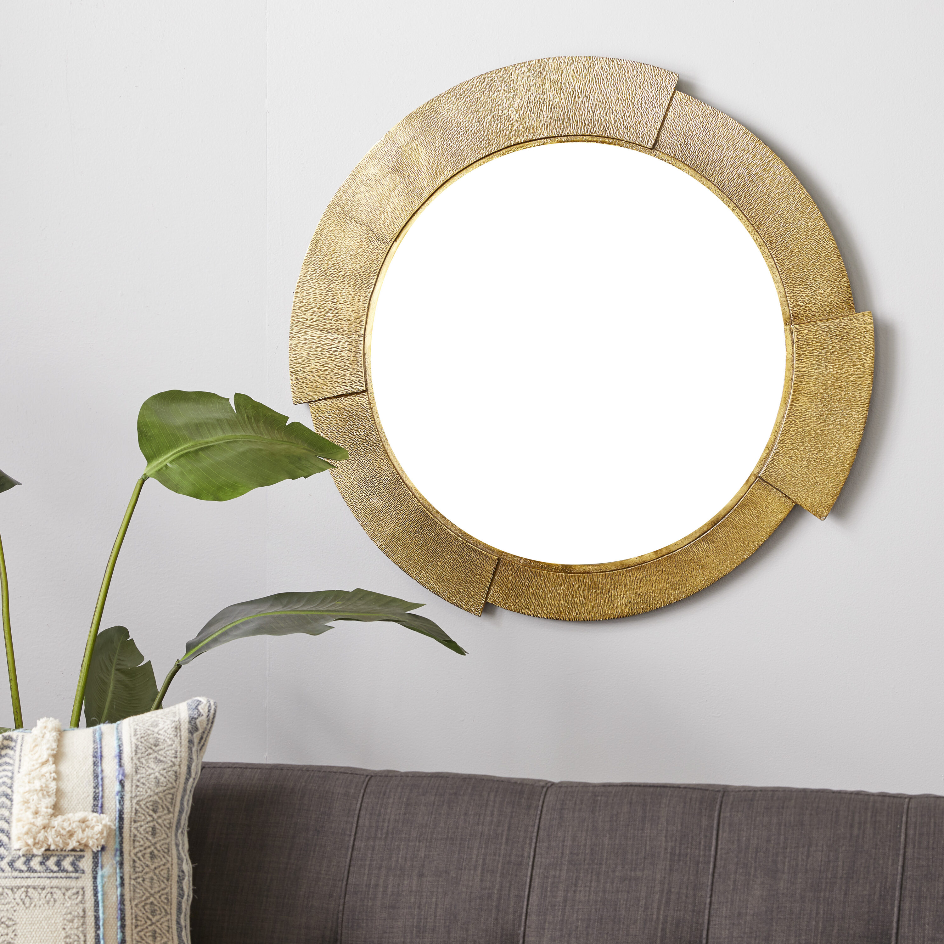 Grayson Lane 36-in W x 36-in H Round Gold Textured Uneven Frame Framed Wall  Mirror in the Mirrors department at