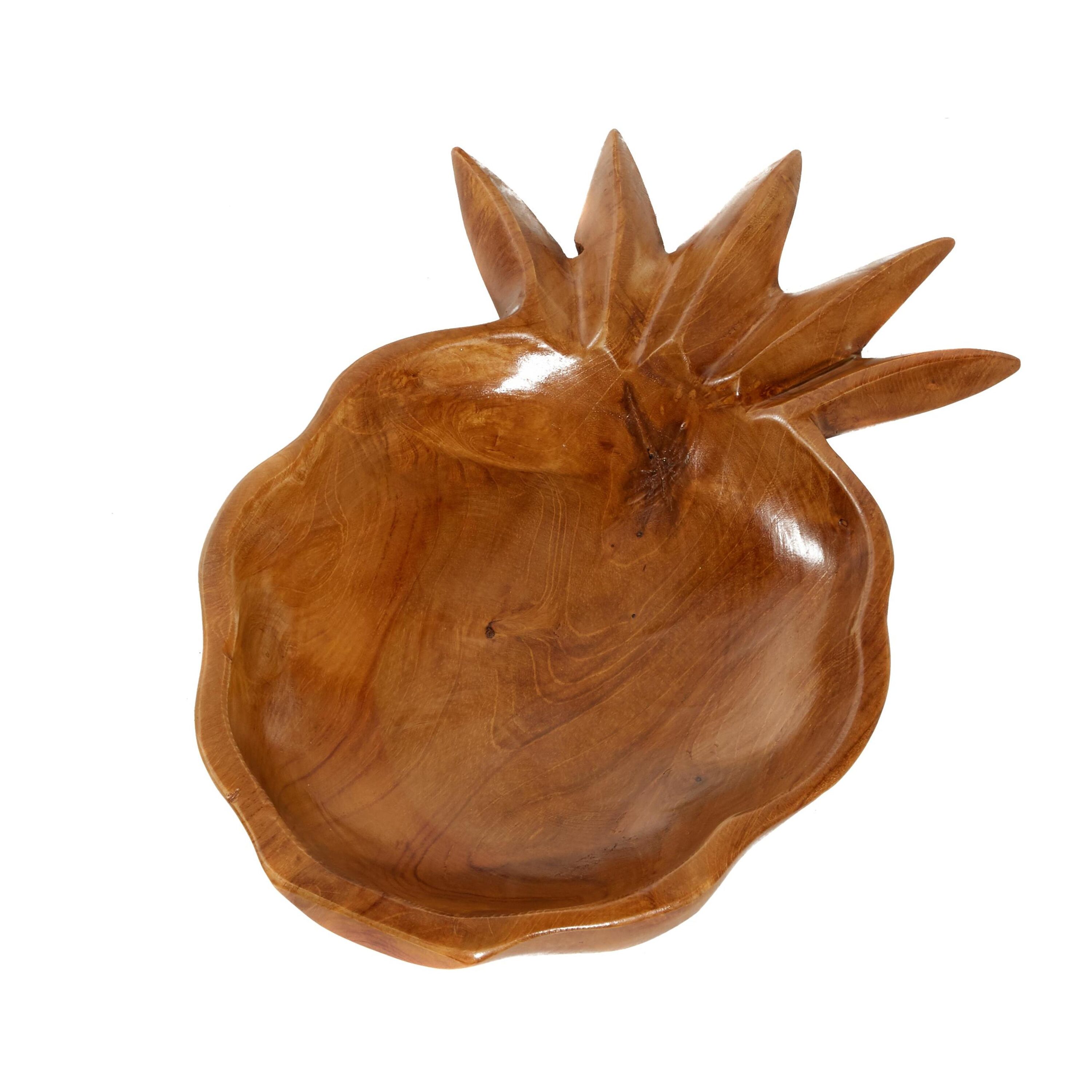 Teak Wood Handcrafted Pineapple-Shaped Decorative Bowl Set, Brown