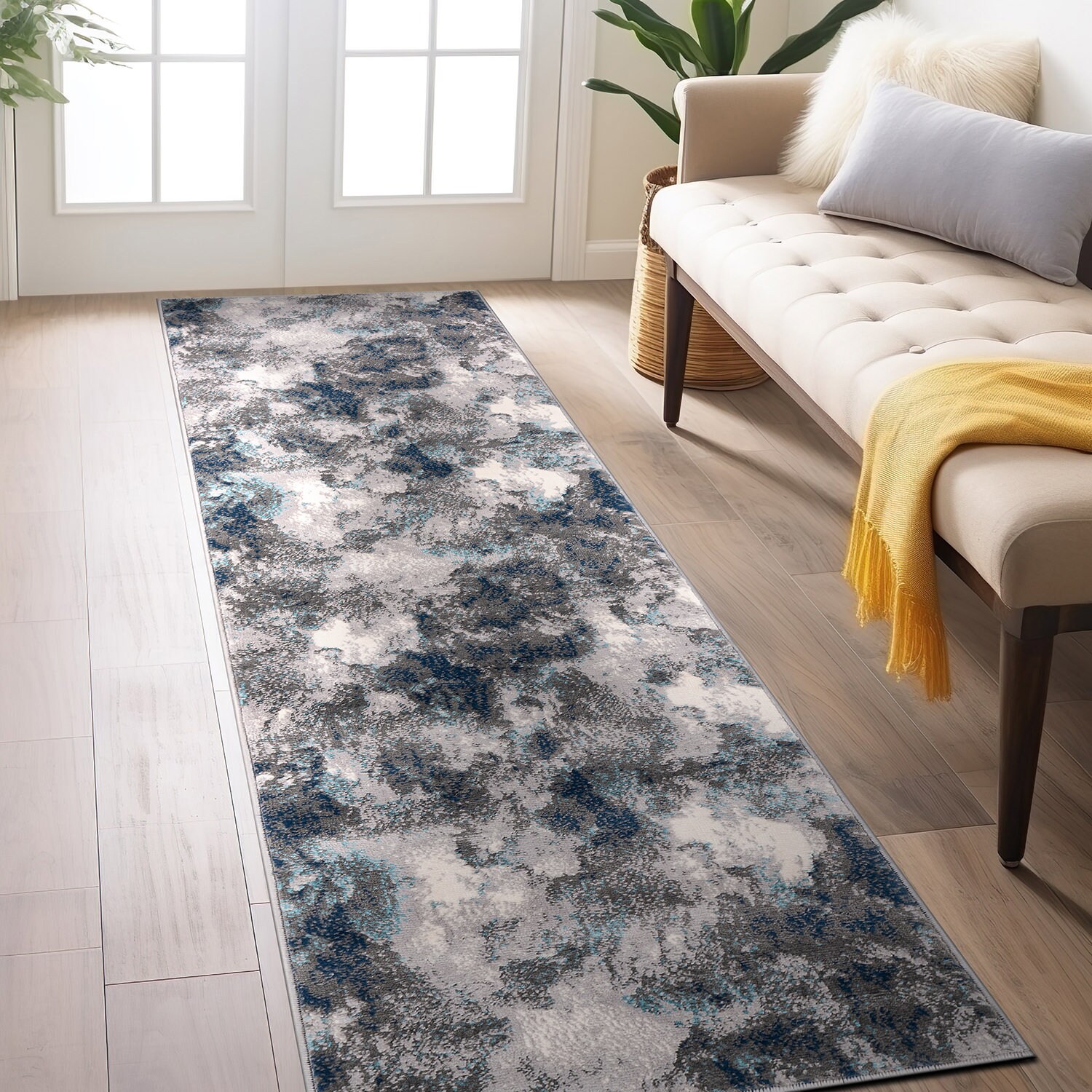 World Rug Gallery 4054BLUE2X7 2 x 7 (ft) Loomed Polypropylene Blue Rectangular Indoor Abstract Vintage Runner rug