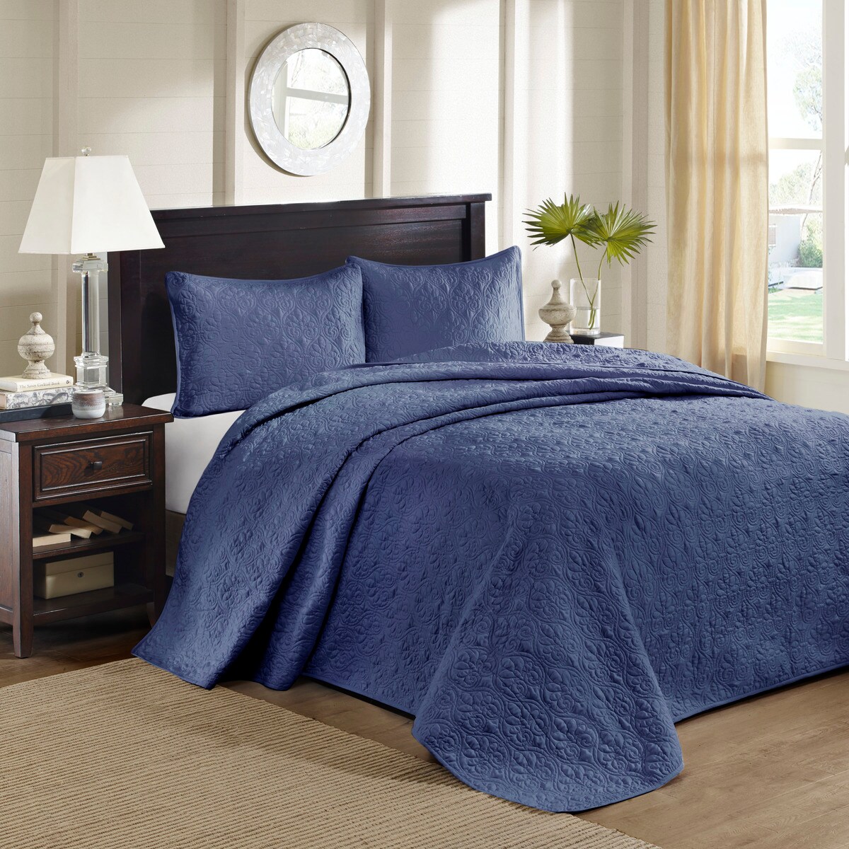 LUXEYARD Reversible Bedspread Set Navy Twin
