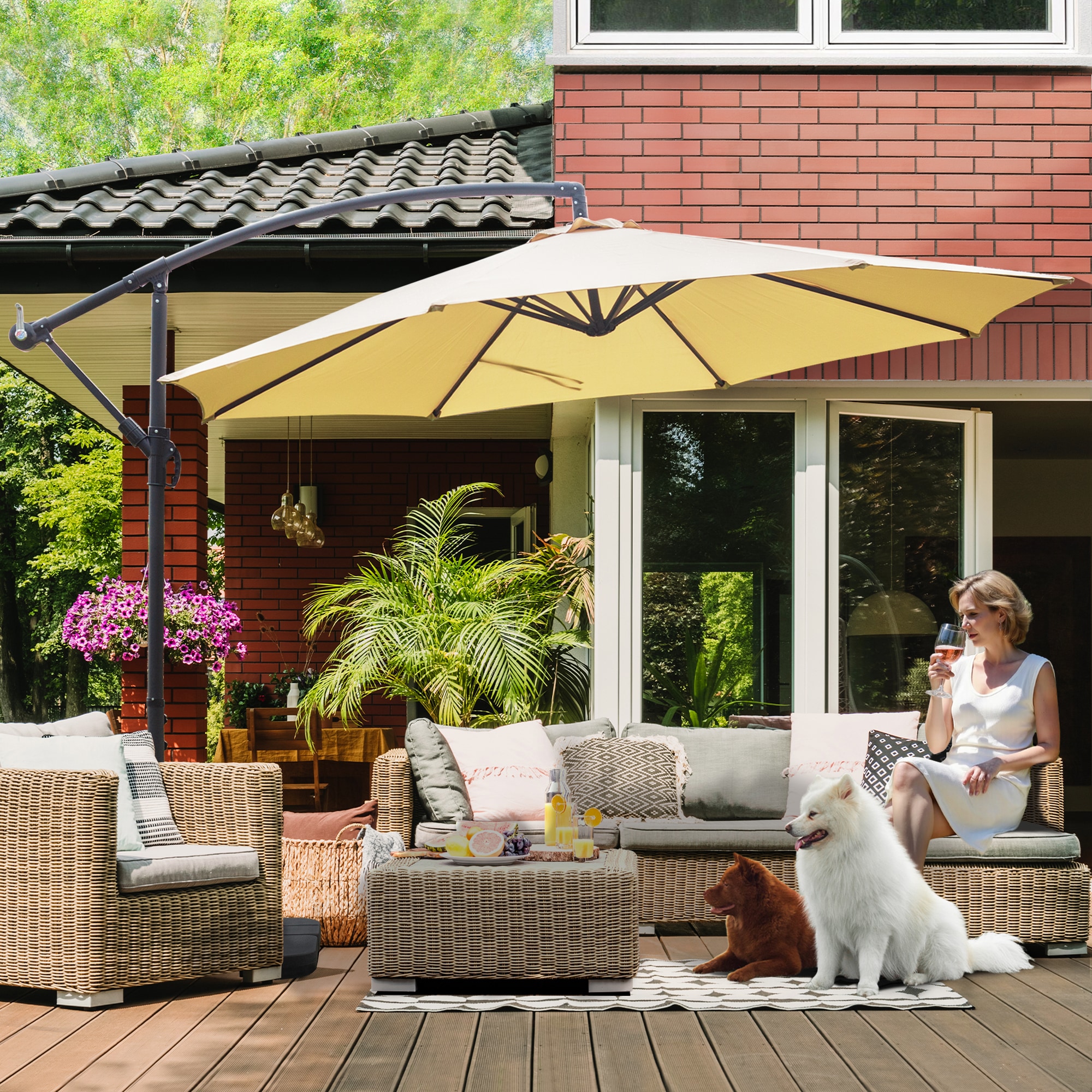 Sunrinx MG1-10-ZBGS 10-ft Steel Beige No-tilt Cantilever Patio Umbrella with Base