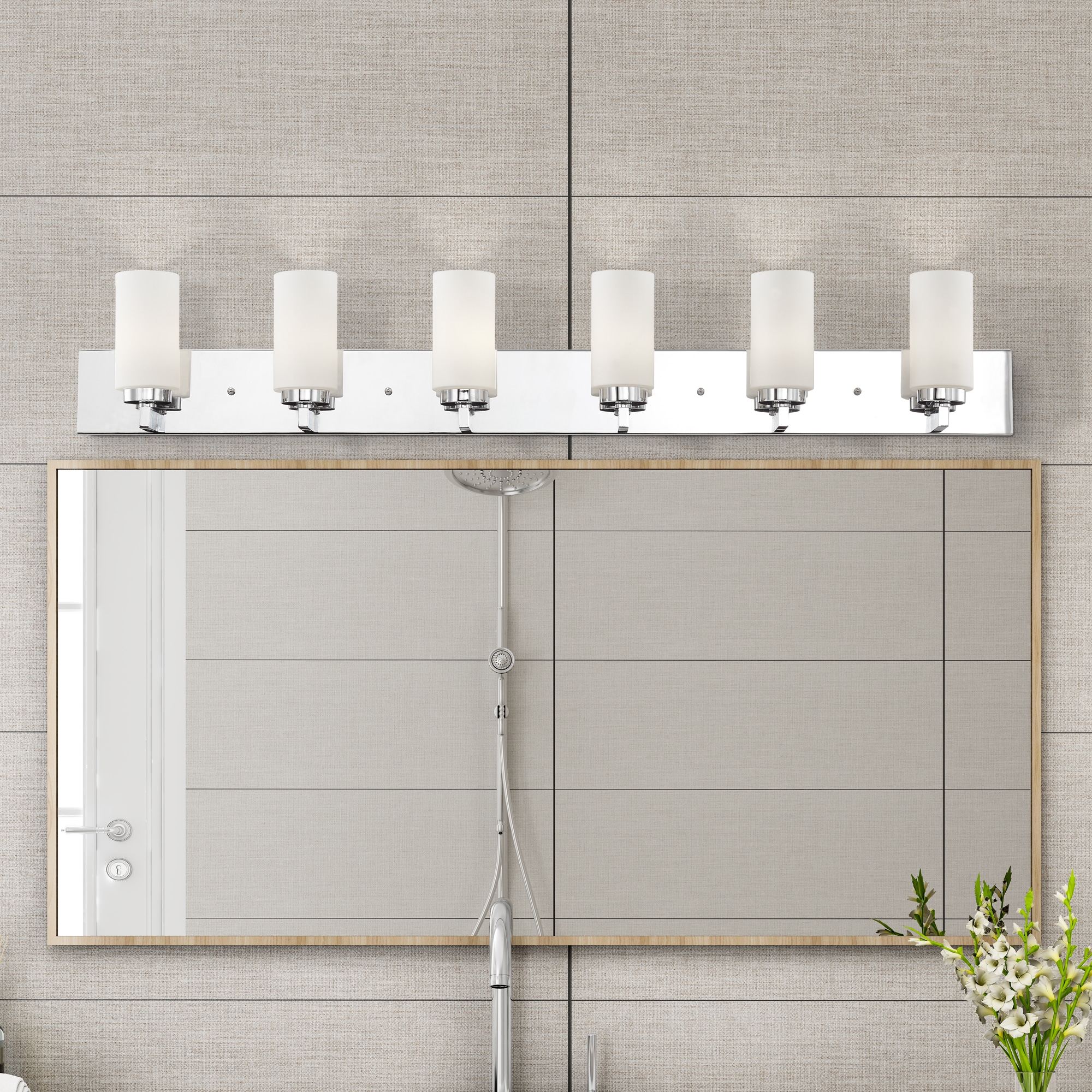 Polished Chrome 6-Light Vanity with Satin Opal Glass