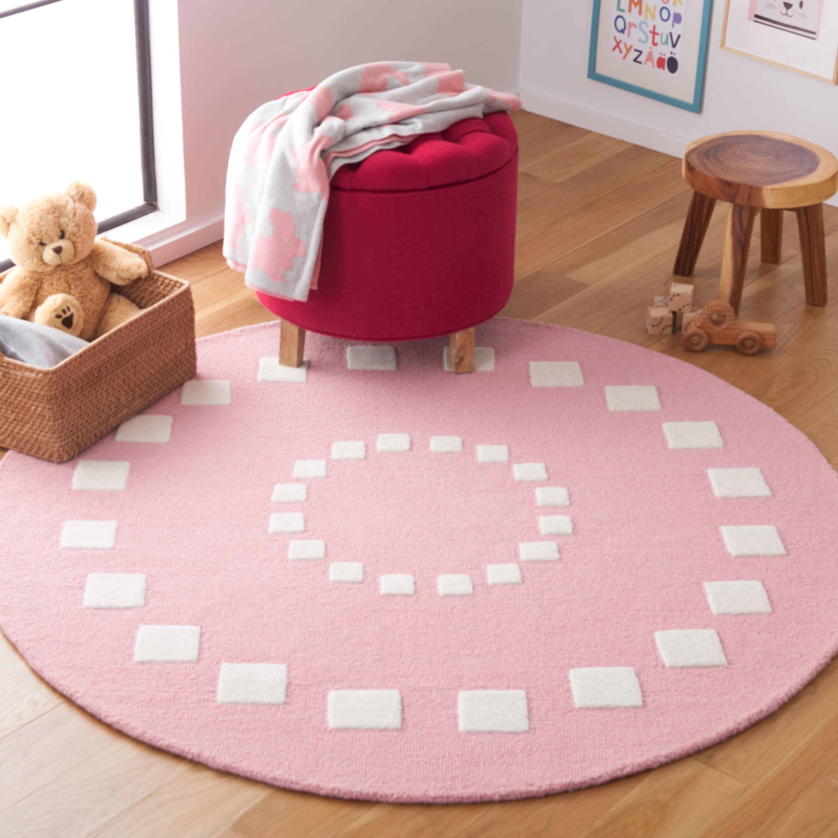   Kids 925 Pink/Ivory Contemporary 6ft x 6ft Round Rug