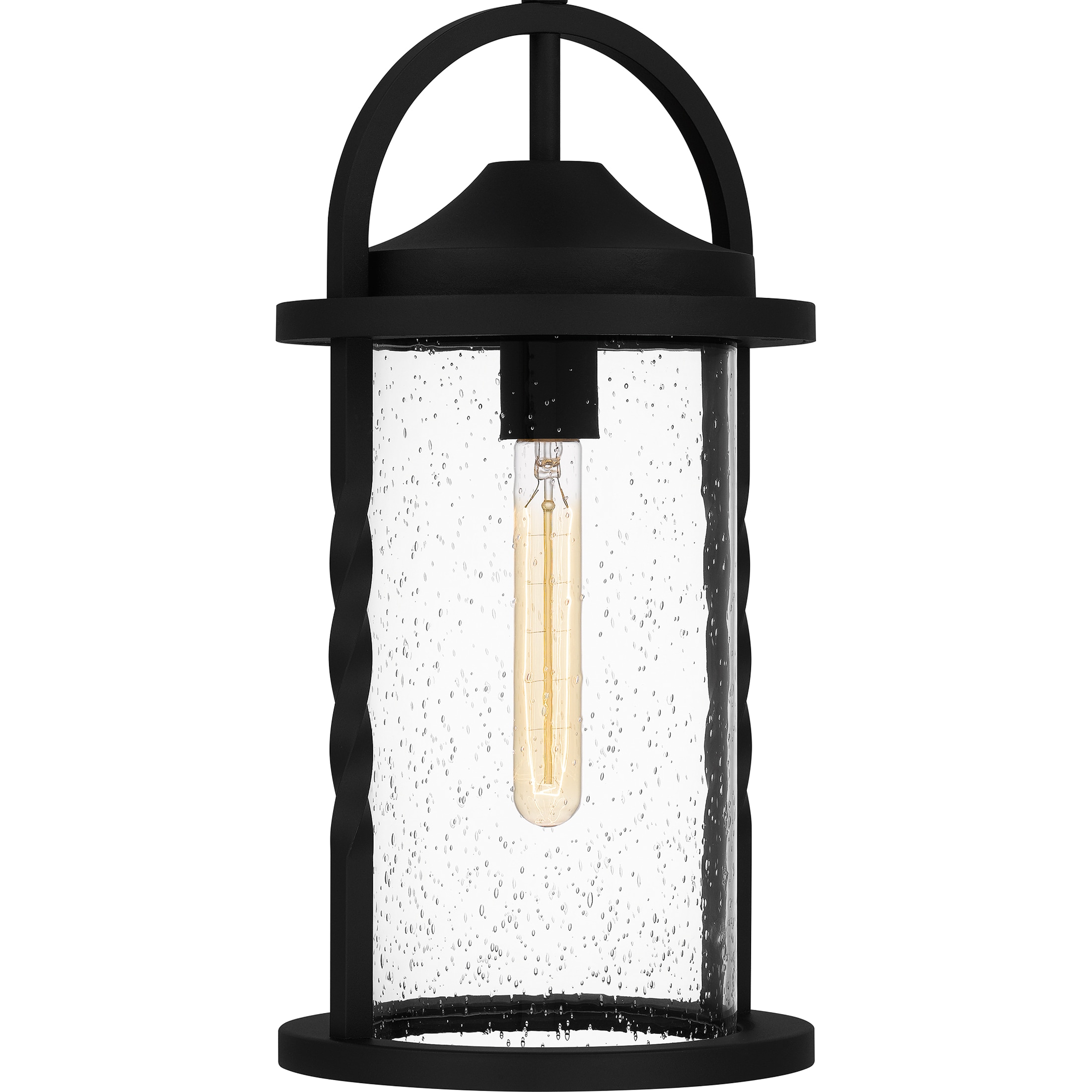 Quoizel Reece Earth Black Transitional Seeded Glass Cylinder Mini Outdoor Hanging Pendant Light