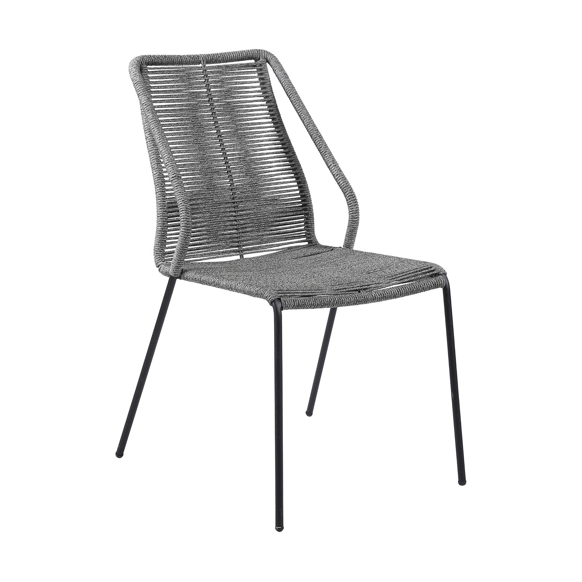 Armen Living 840254333741 5 -Piece Gray Patio Dining Set Wood Round Table with 4 Gray Cushions Stationary Chairs