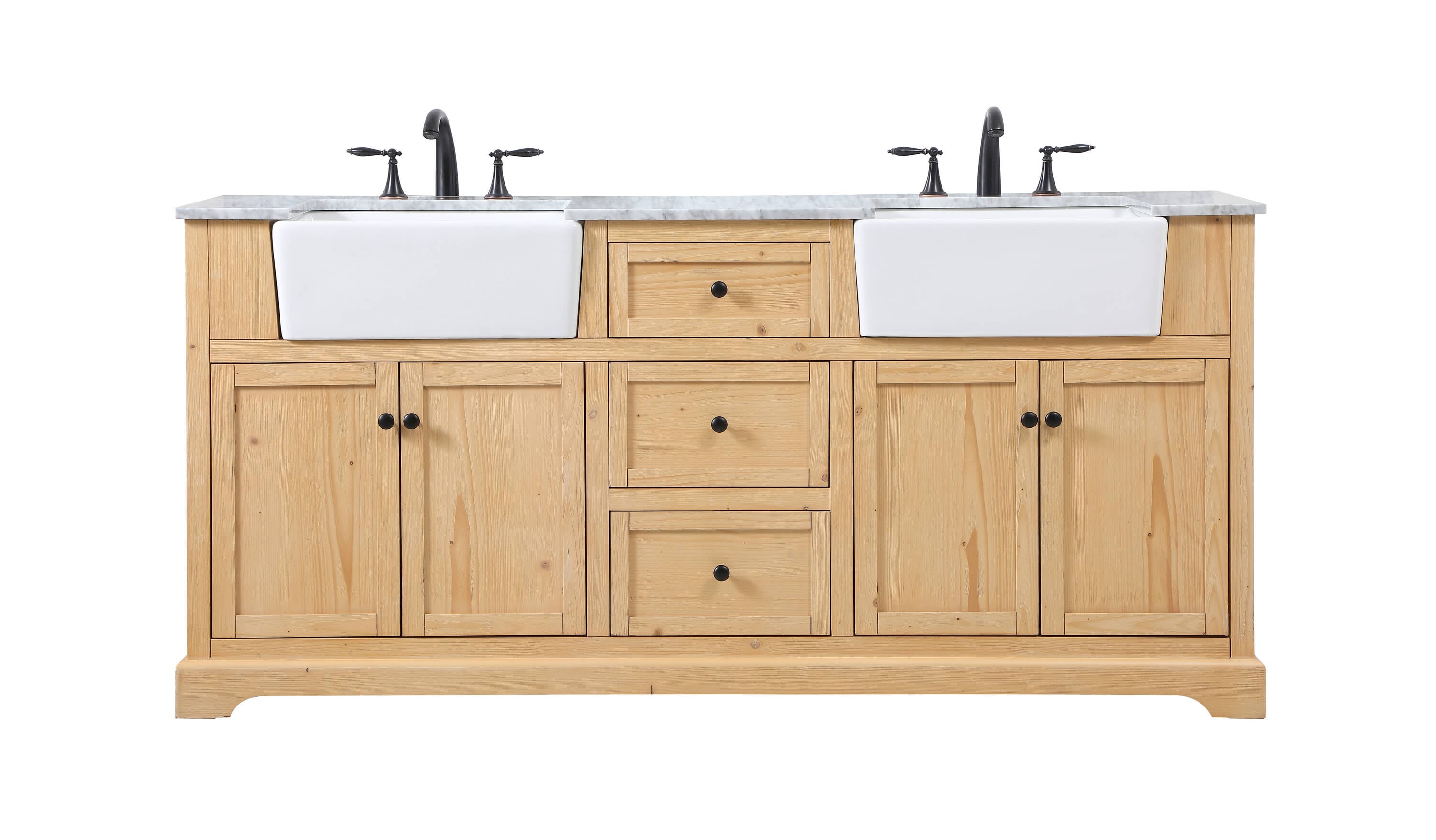 Elegant Decor HF180816DNW Home Furnishing 72-in Natural Wood Farmhouse Double sink Bathroom Vanity with Carrara White Marble Top