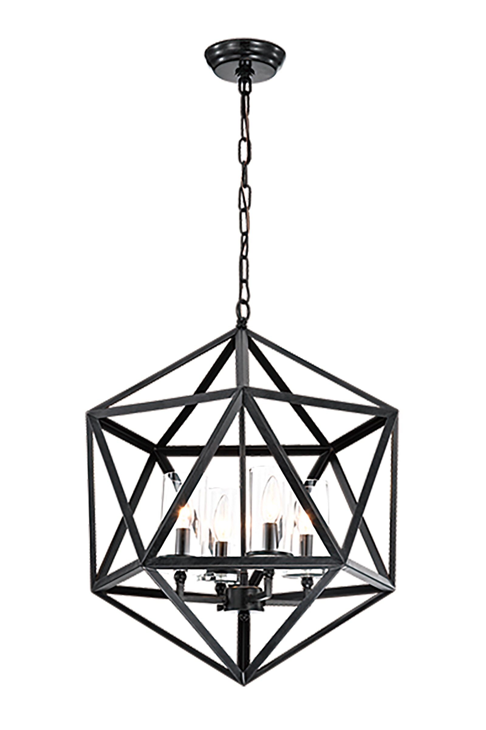 Antique Black Geometric Cage Chandelier with Glass Shades