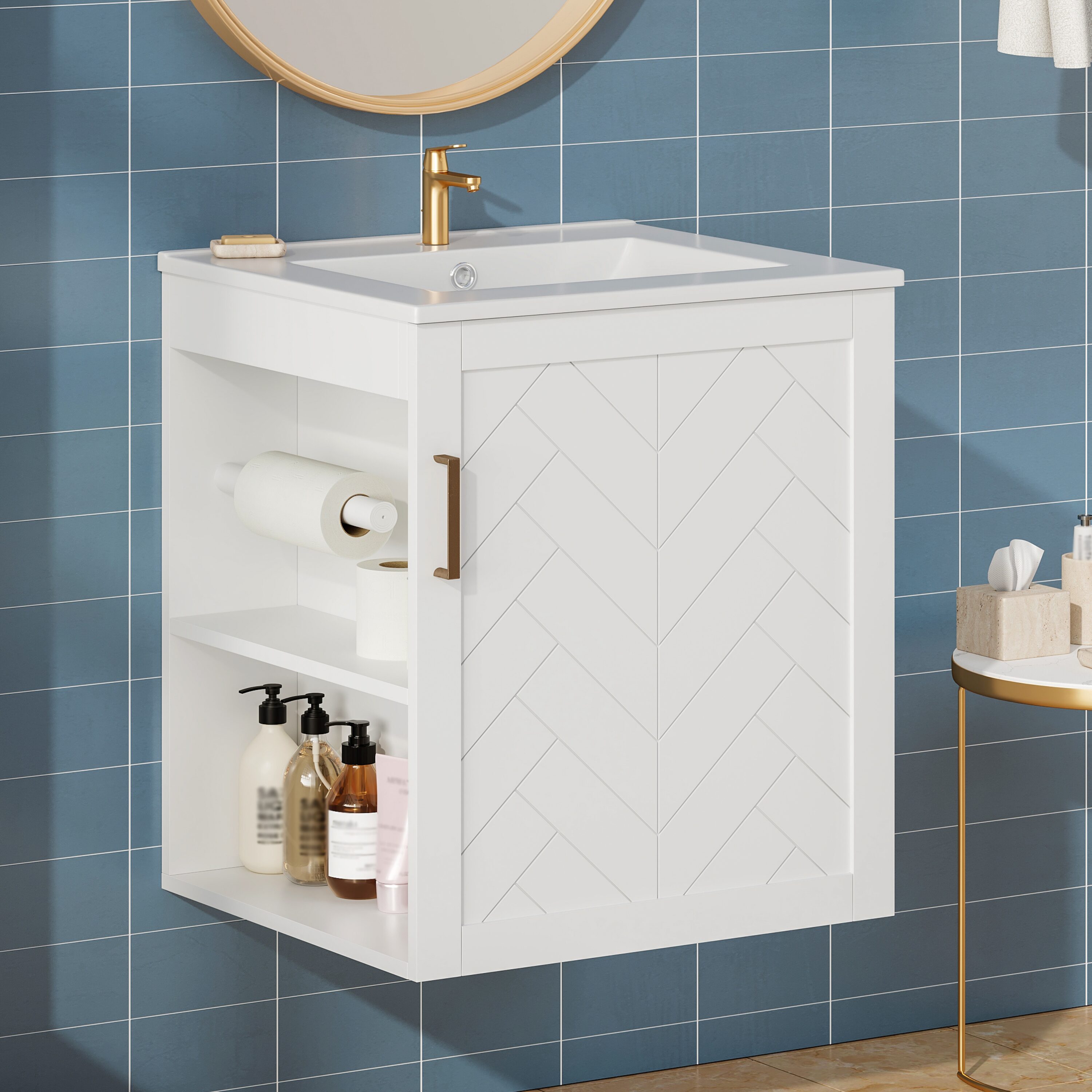 ModernLuxe - Assembly Required 20inch Wall Mounted Bathroom Cabinet with Side Cabinet Combo Bathr...