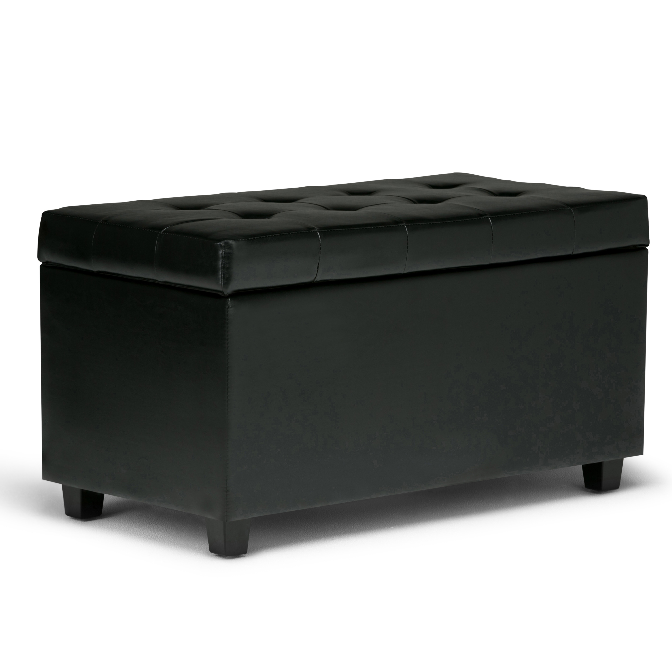 Simpli Home AY-S-38-BL Cosmopolitan Casual Midnight Black Faux leather Storage Ottoman