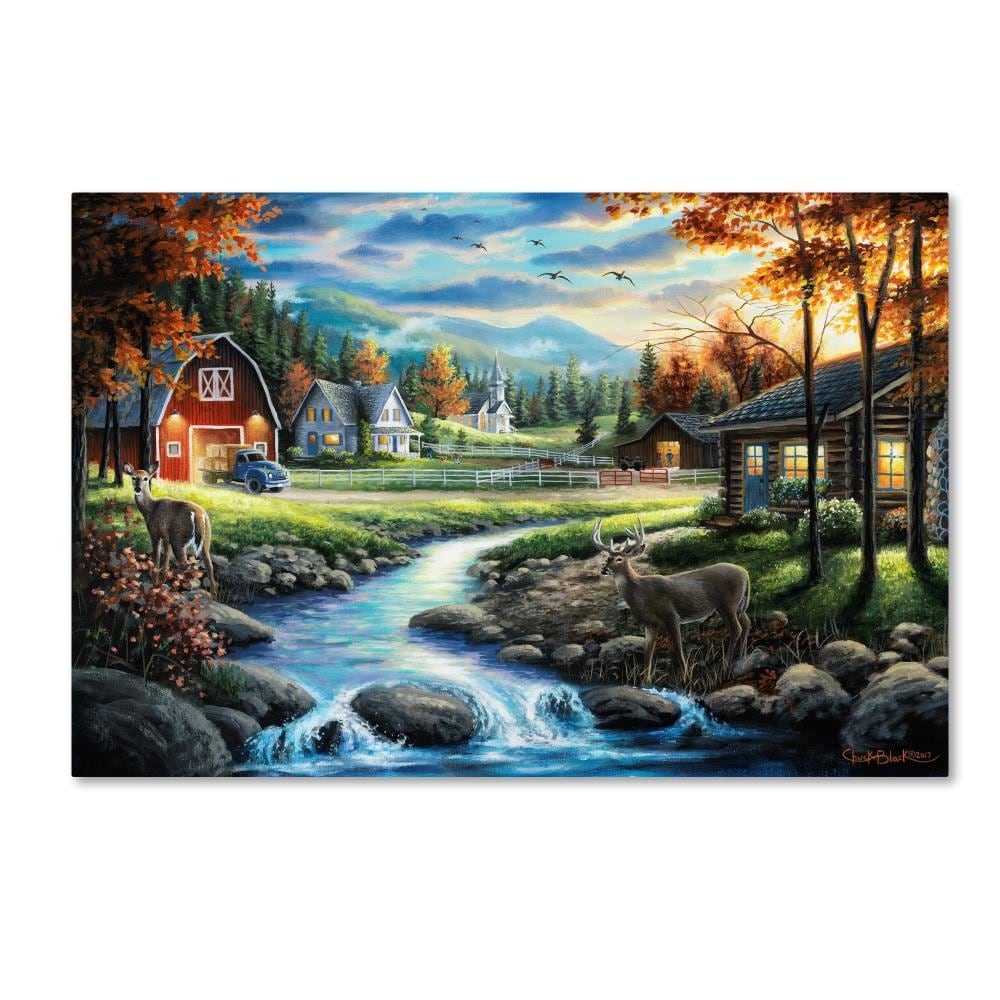 Country Living Scenic Landscape Canvas Art with Deer and Barn