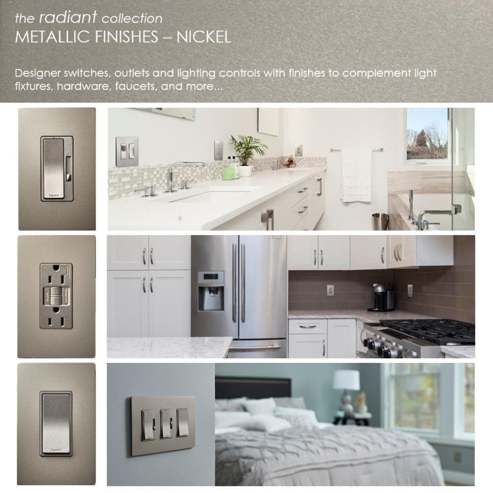 Legrand Radiant 3-Gang Midsize Screwless Decorator Wall Plate, Nickel ...