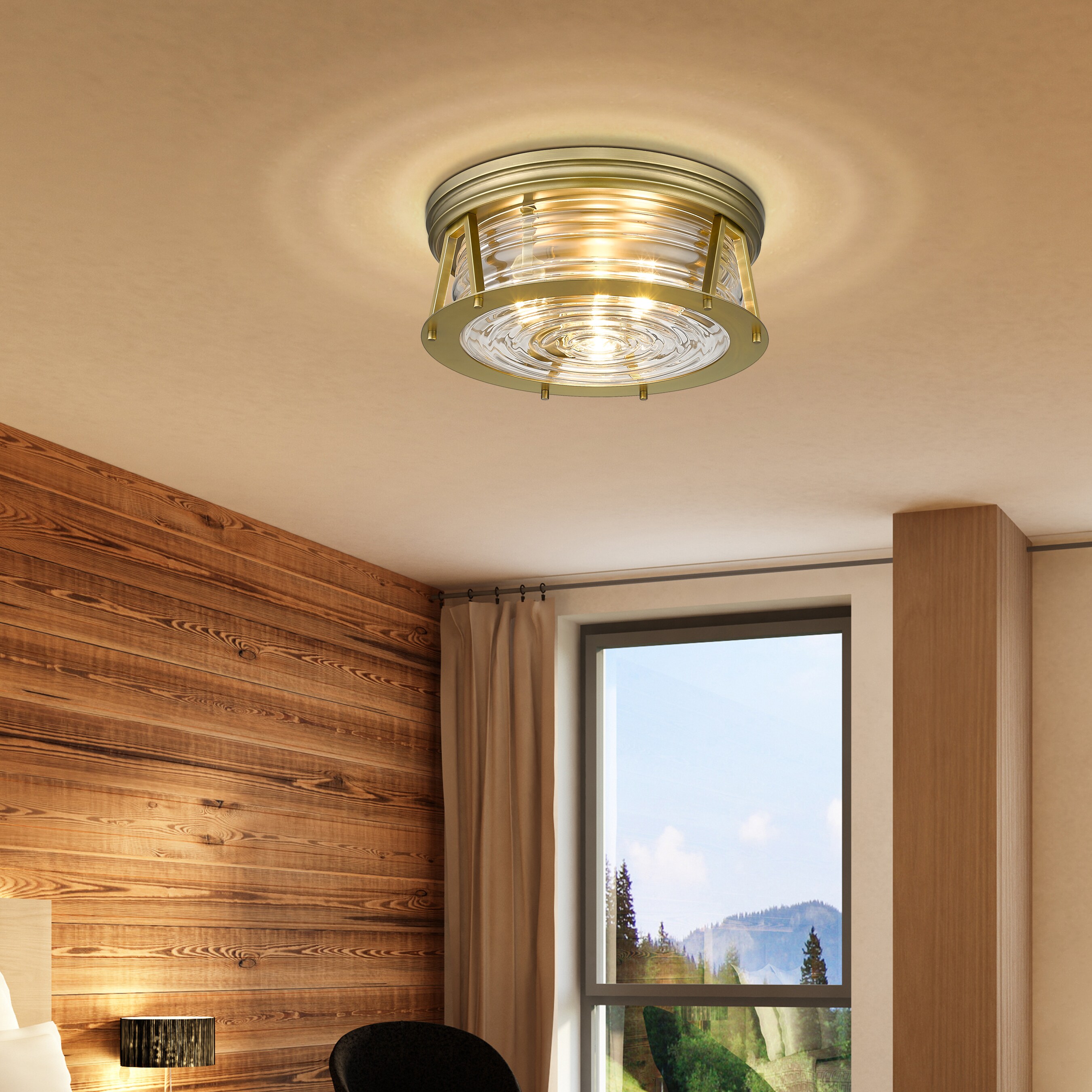Rubbed Brass and Clear Glass 16" Flush Mount Ceiling Light