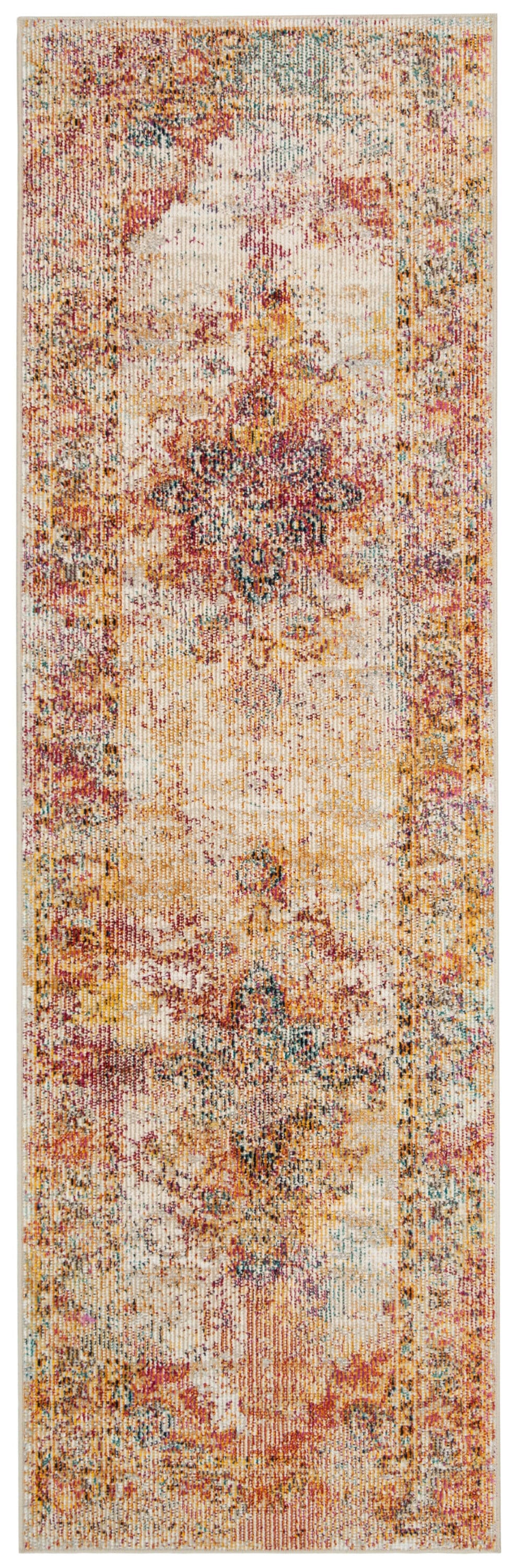 Cream and Rose Medallion Synthetic Runner Rug