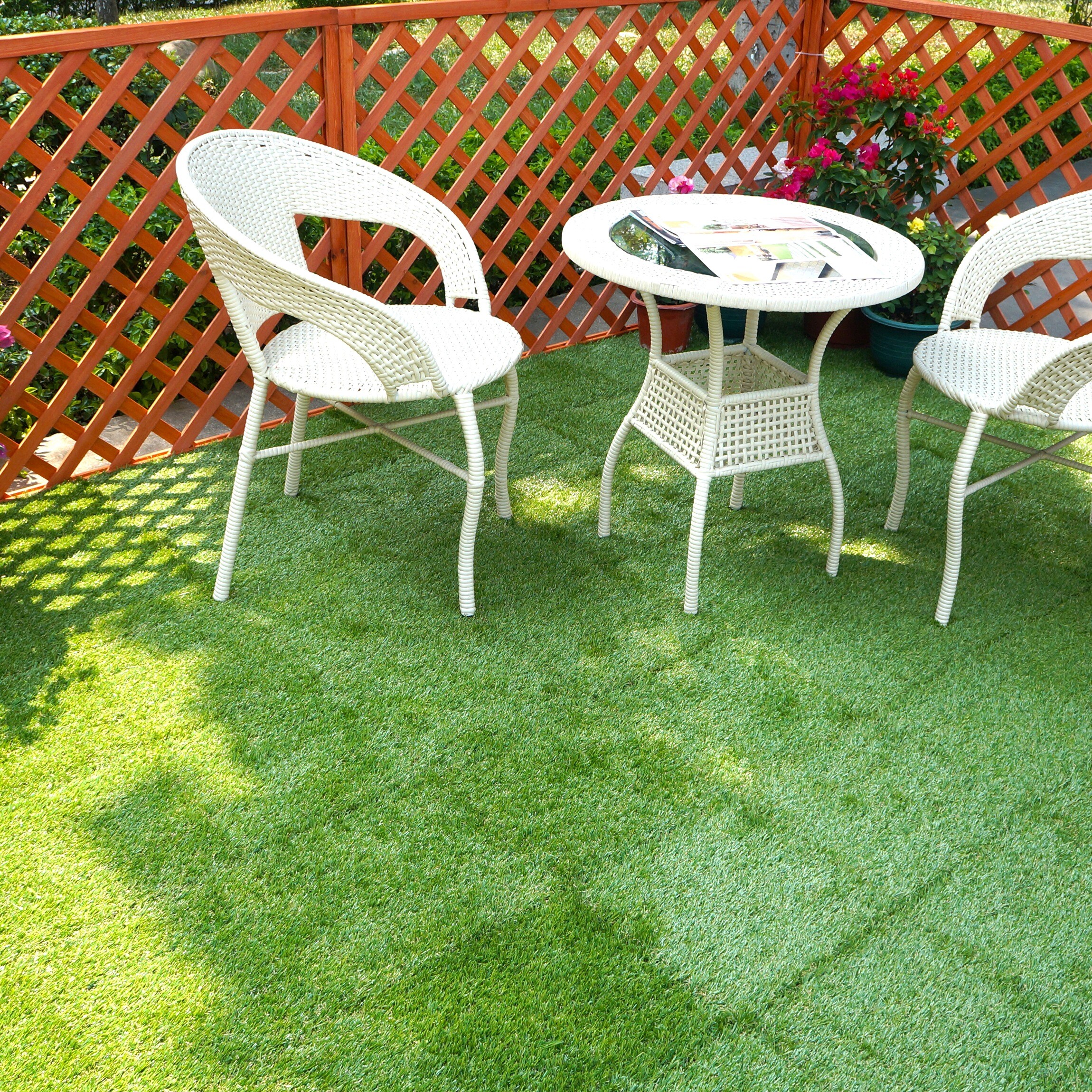 12" x 12" Green Plastic Interlocking Artificial Grass Deck Tile