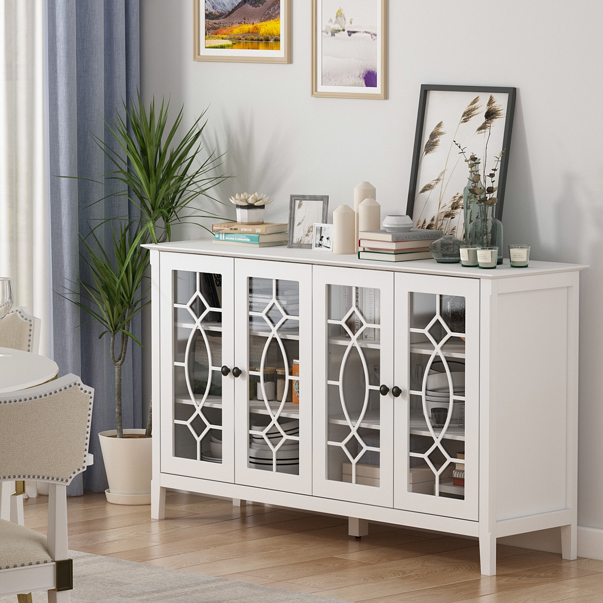 FUFU&GAGA LJY-KF330001-01 Contemporary/Modern White Steel Sideboard with Wine Storage