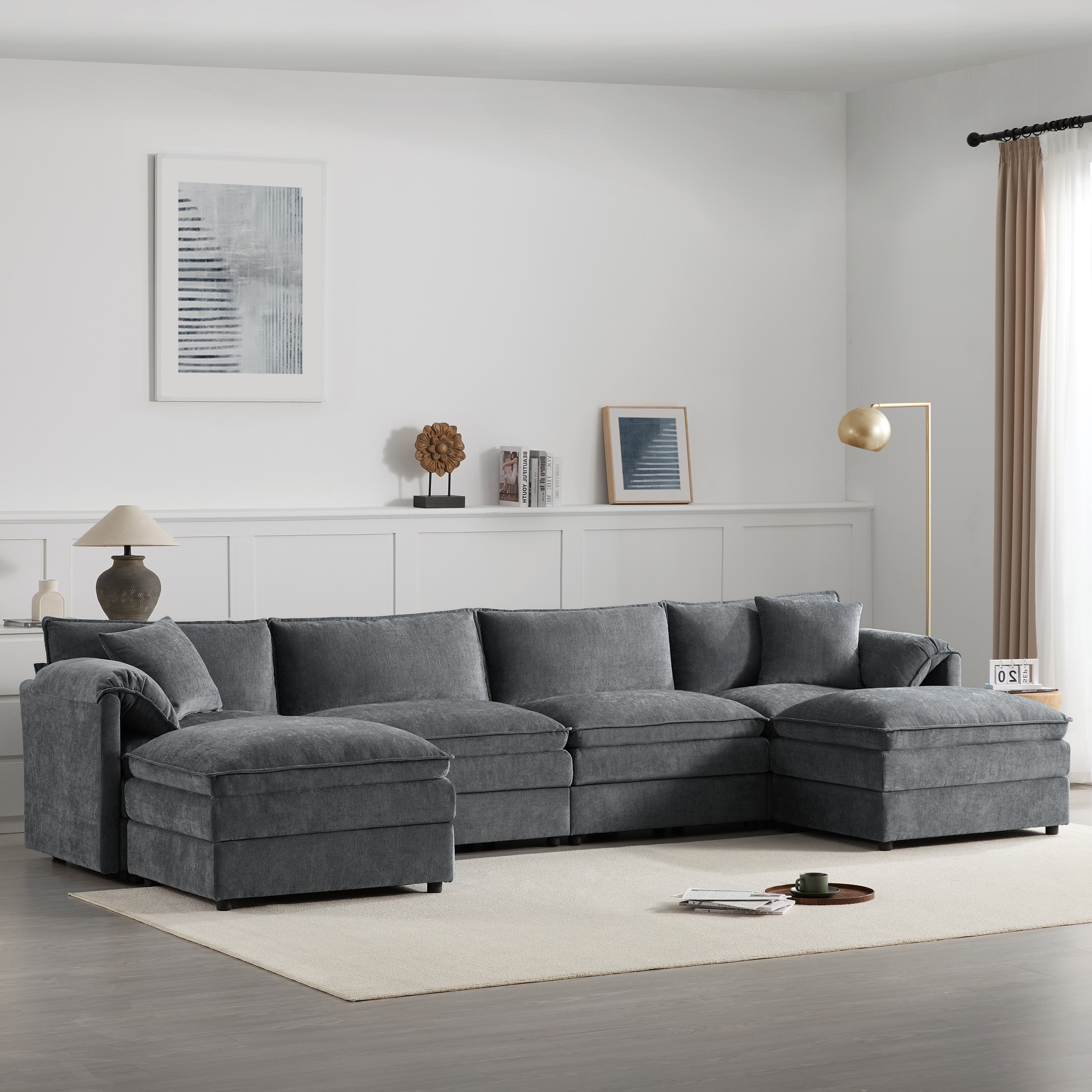 ModernLuxe N723S9687B Chenille Modular Sectional Sofa with Deep and Wide SeatU Shaped Cloud Couch Set with Double Cushions6 Seat Sofa with Movable OttomansOversized Indoor Furniture for Living Room3 Colors