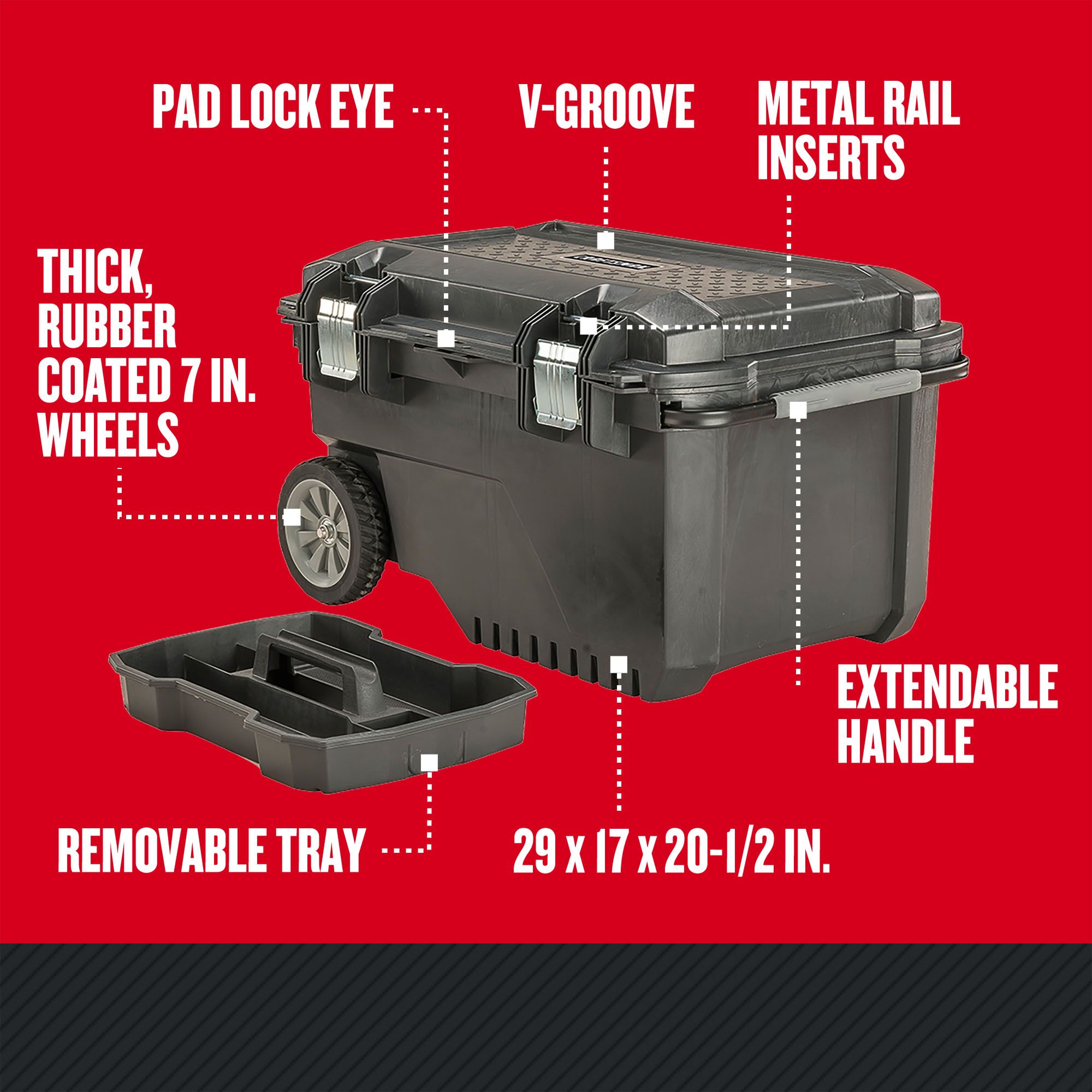 CRAFTSMAN 29-in Black Plastic Wheels Lockable Tool Box in the Portable Tool  Boxes department at