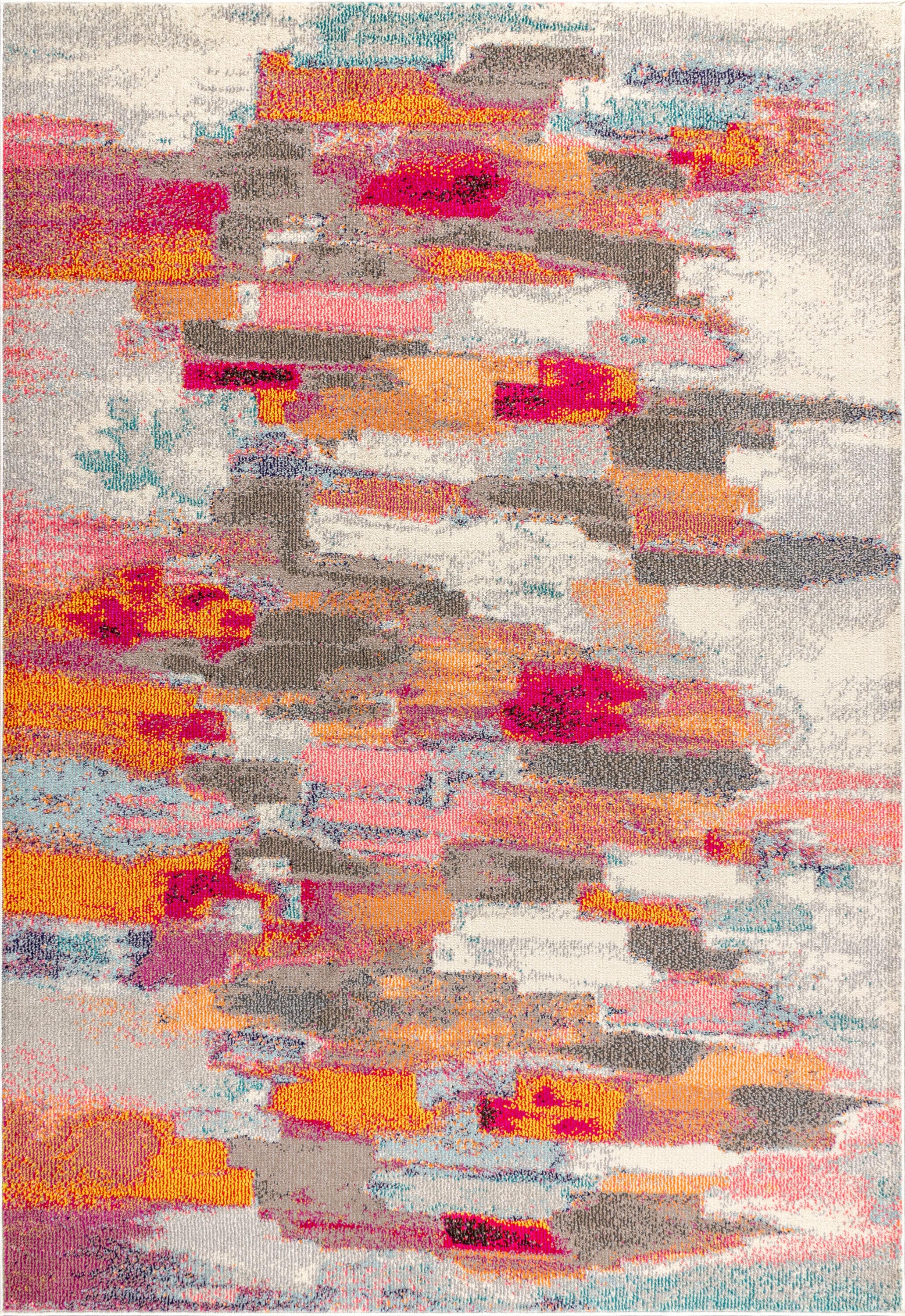 Abstract Impressionist Ivory/Pink Synthetic 4' x 6' Area Rug