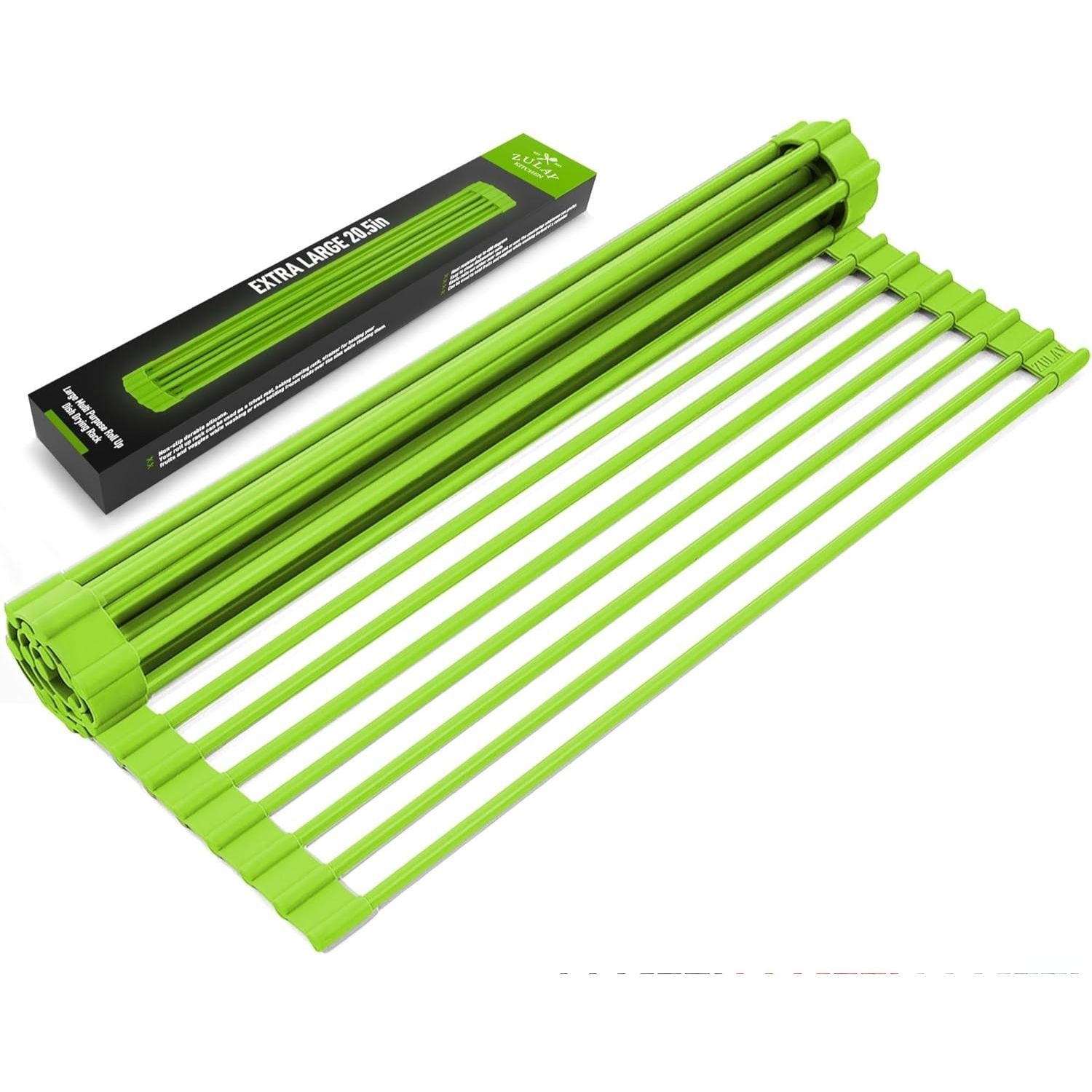 Zulay Kitchen Large Roll Up Dish Drying Rack Over Sink Heavy Duty Silicone Steel Dish Rack and Trivet 20.5 x 13 Inch