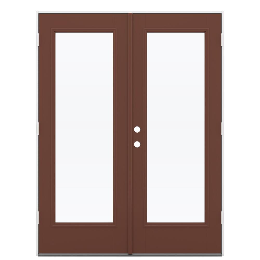 JELD-WEN French 60-in x 80-in 4-9/16-in Low-e Fox Tail Fiberglass French Right-Hand Outswing Double Patio Door